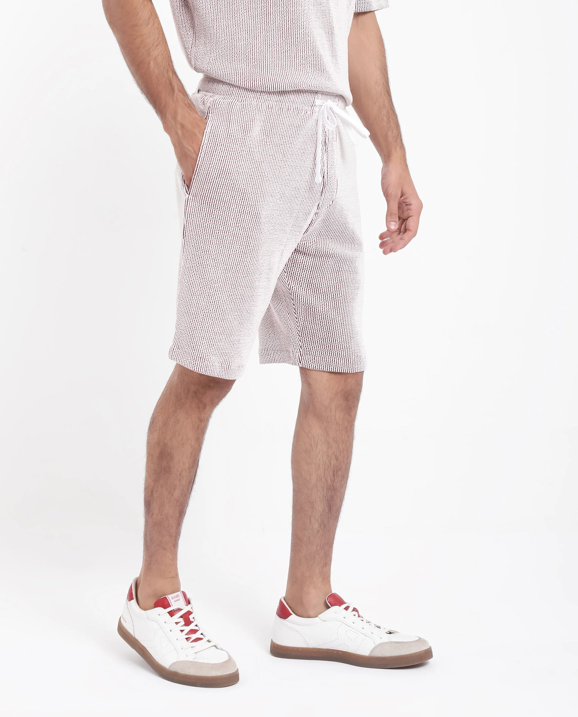 Rare Rabbit Men's Zavet-B Maroon Cotton Blend Striped Print Regular Fit Shorts - Image 6