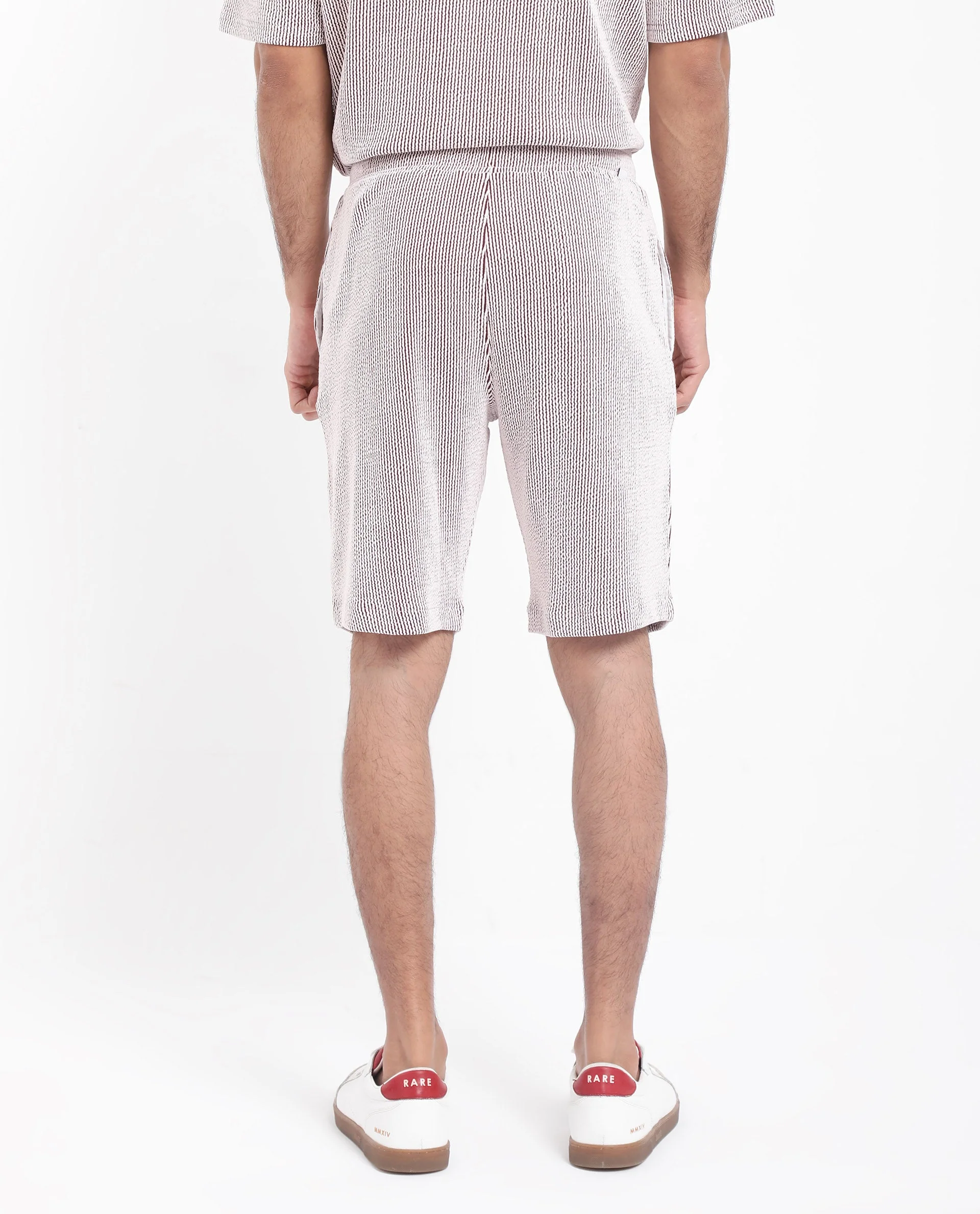 Rare Rabbit Men's Zavet-B Maroon Cotton Blend Striped Print Regular Fit Shorts - Image 7