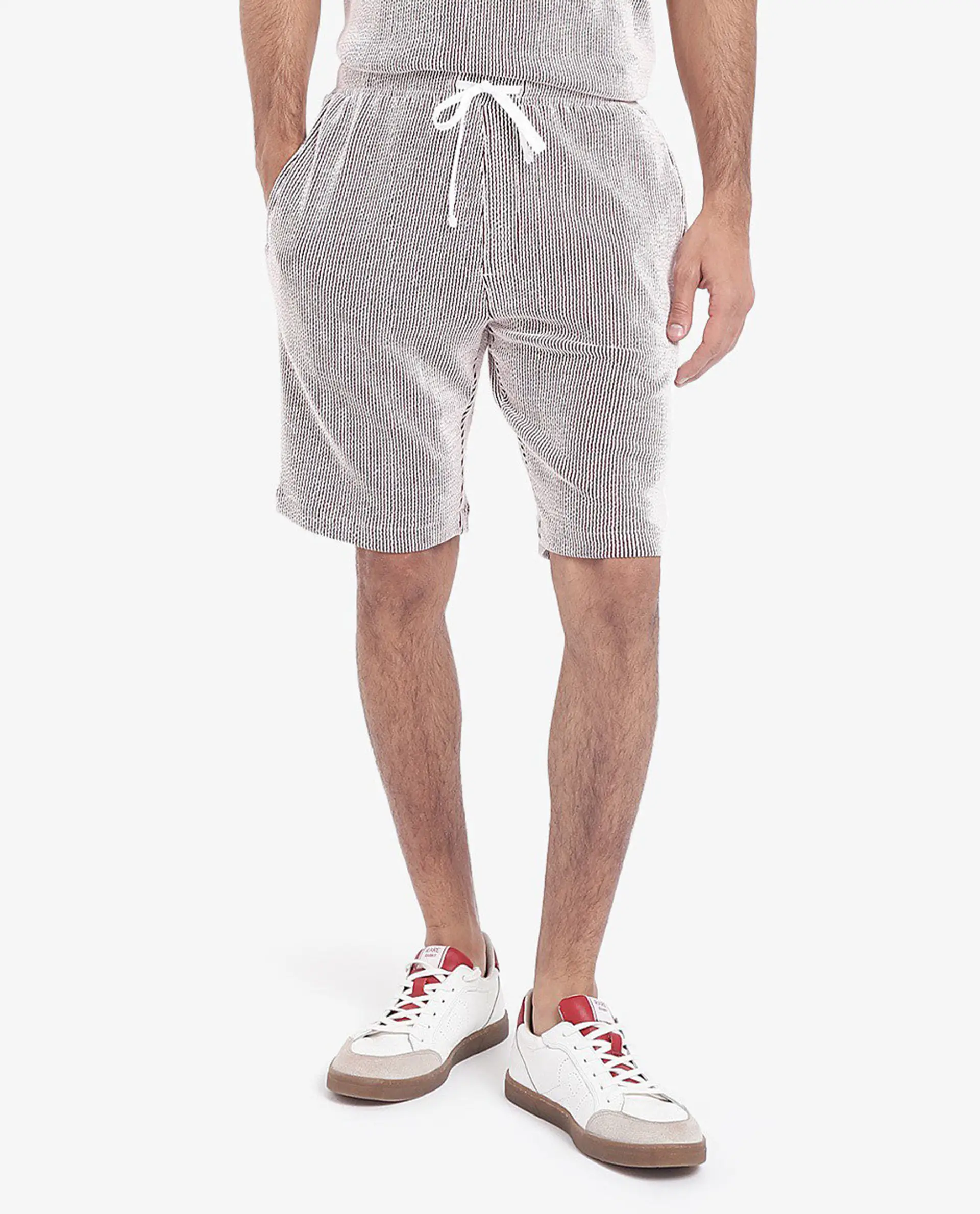 Rare Rabbit Men's Zavet-B Maroon Cotton Blend Striped Print Regular Fit Shorts - Image 8