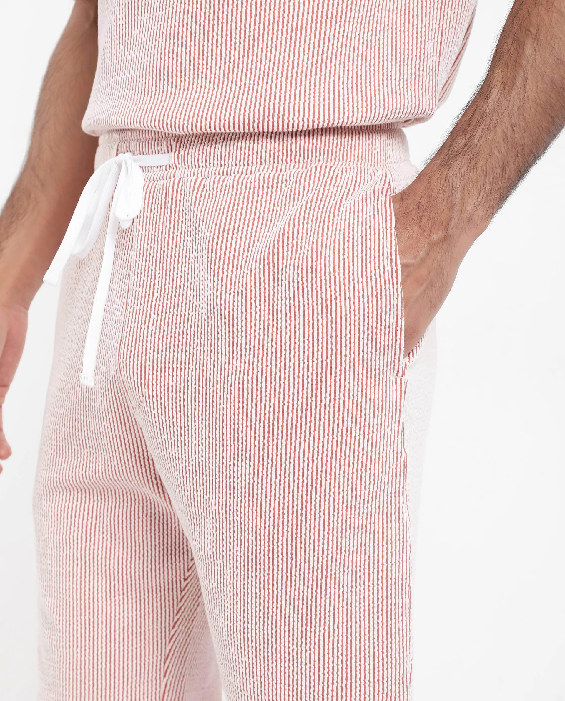 Rare Rabbit Men's Zavet-B Rust Cotton Blend Striped Print Regular Fit Shorts - Image 4