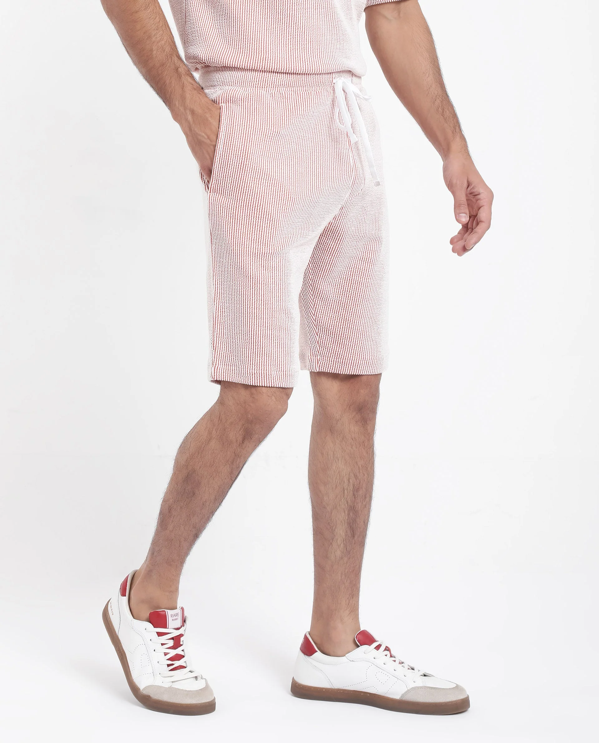 Rare Rabbit Men's Zavet-B Rust Cotton Blend Striped Print Regular Fit Shorts - Image 6