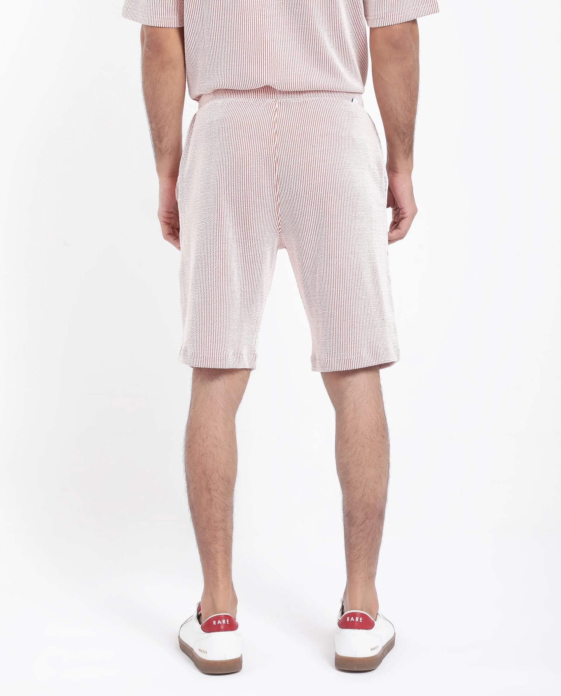Rare Rabbit Men's Zavet-B Rust Cotton Blend Striped Print Regular Fit Shorts - Image 8