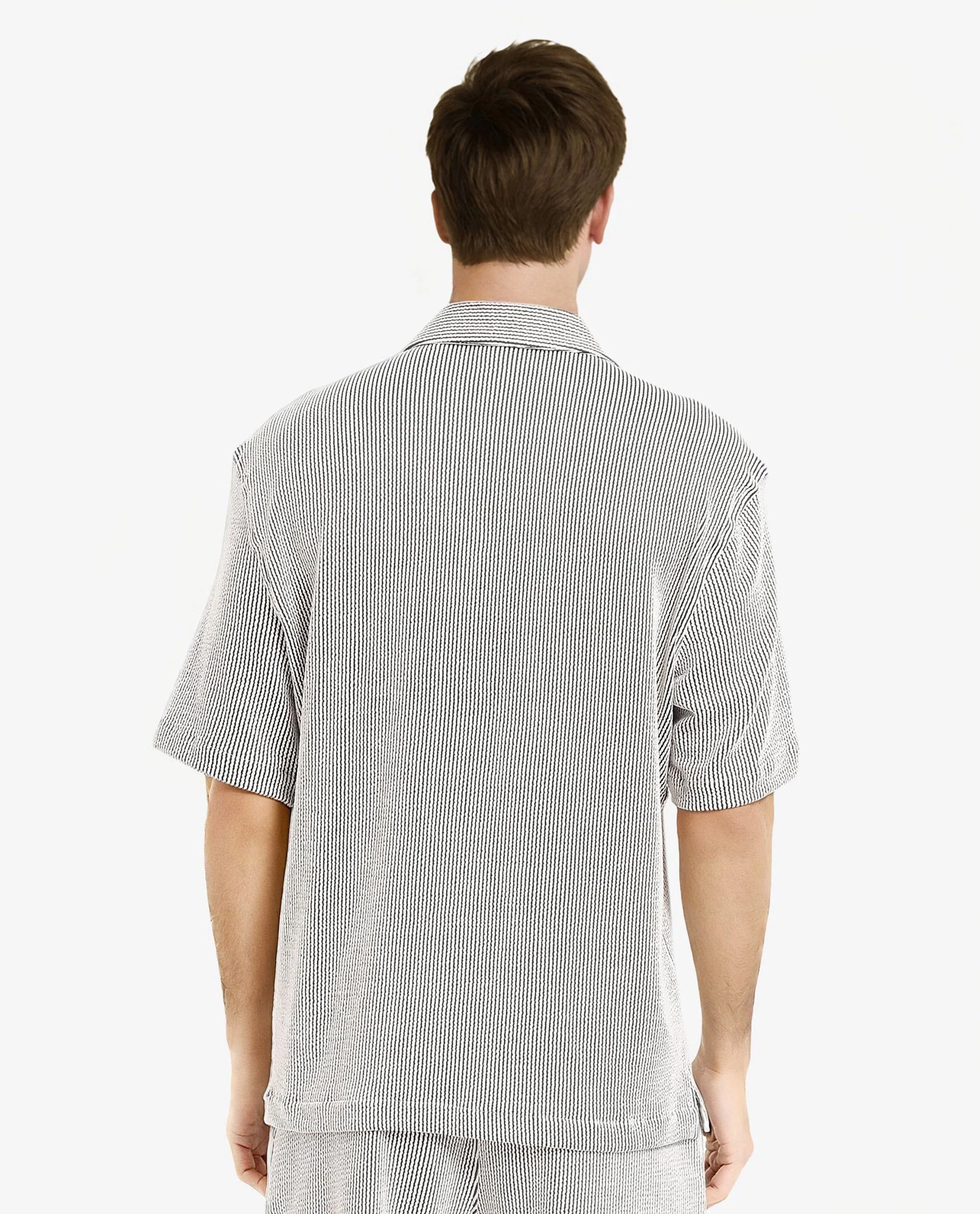 Rare Rabbit Men's Zavet-S Black Cotton Striped Print Boxy Fit Half Sleeve Cuban Collar Shirt - Image 4