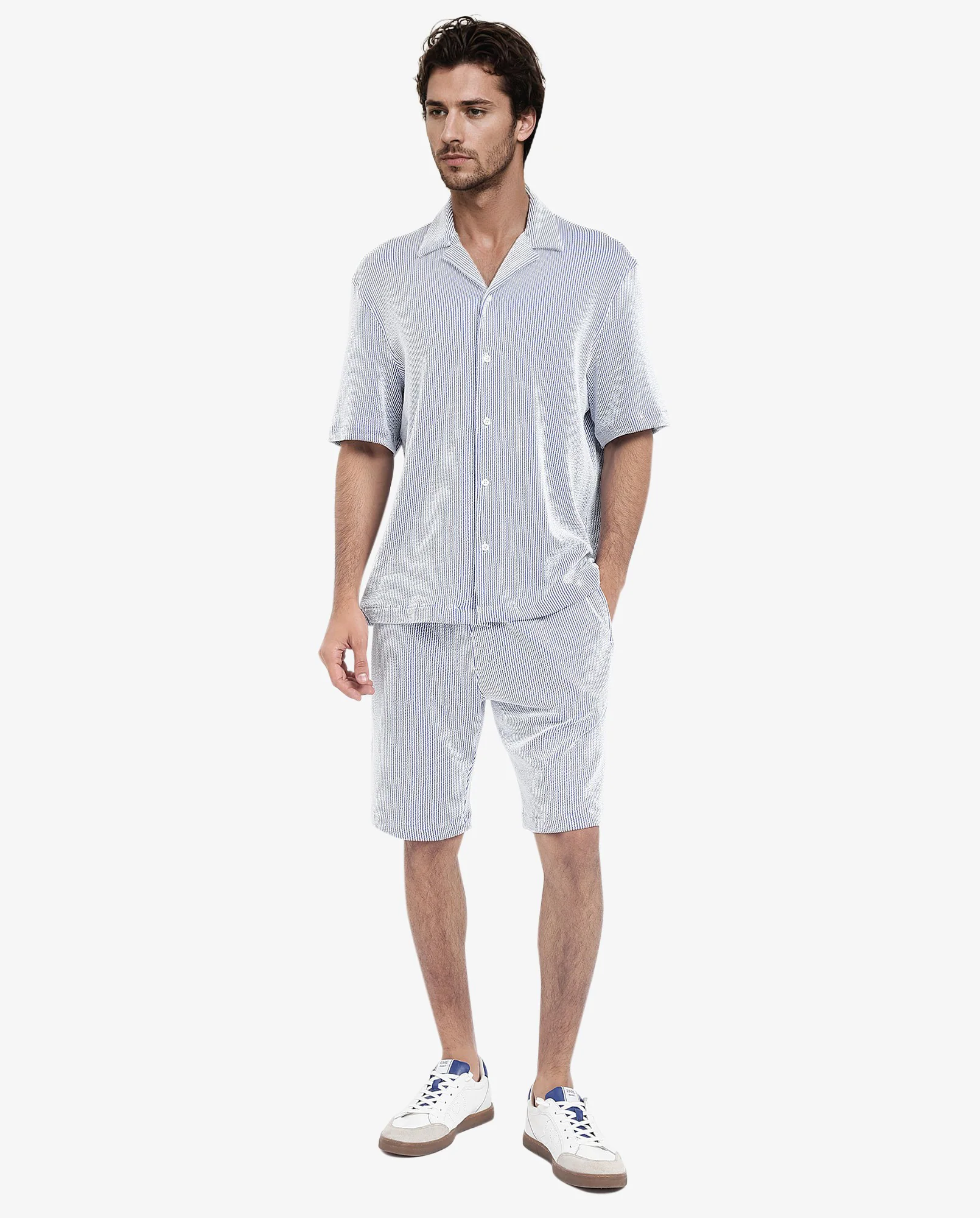 Rare Rabbit Men's Zavet-S Blue Cotton Striped Print Boxy Fit Half Sleeve Cuban Collar Shirt - Image 2