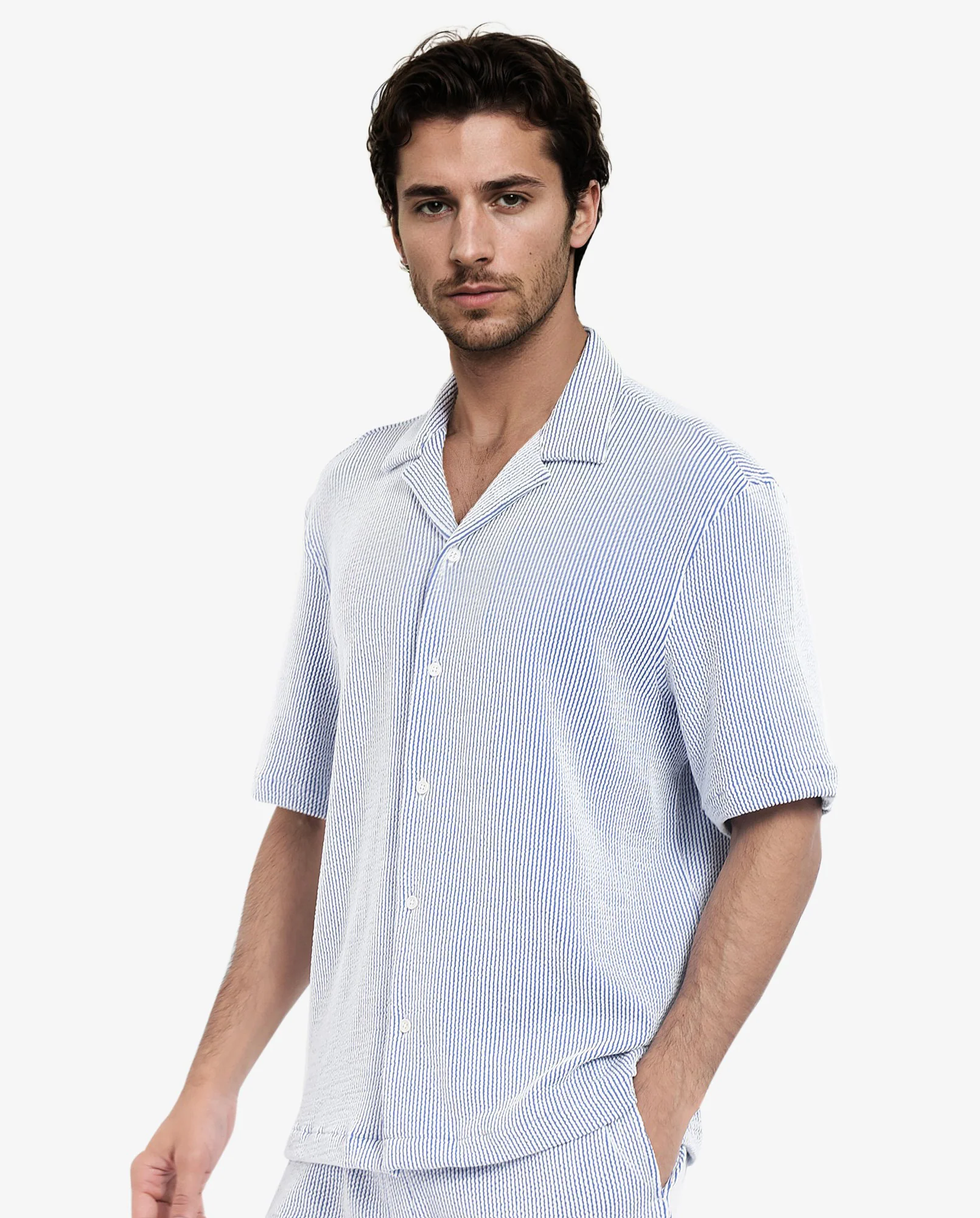Rare Rabbit Men's Zavet-S Blue Cotton Striped Print Boxy Fit Half Sleeve Cuban Collar Shirt - Image 5
