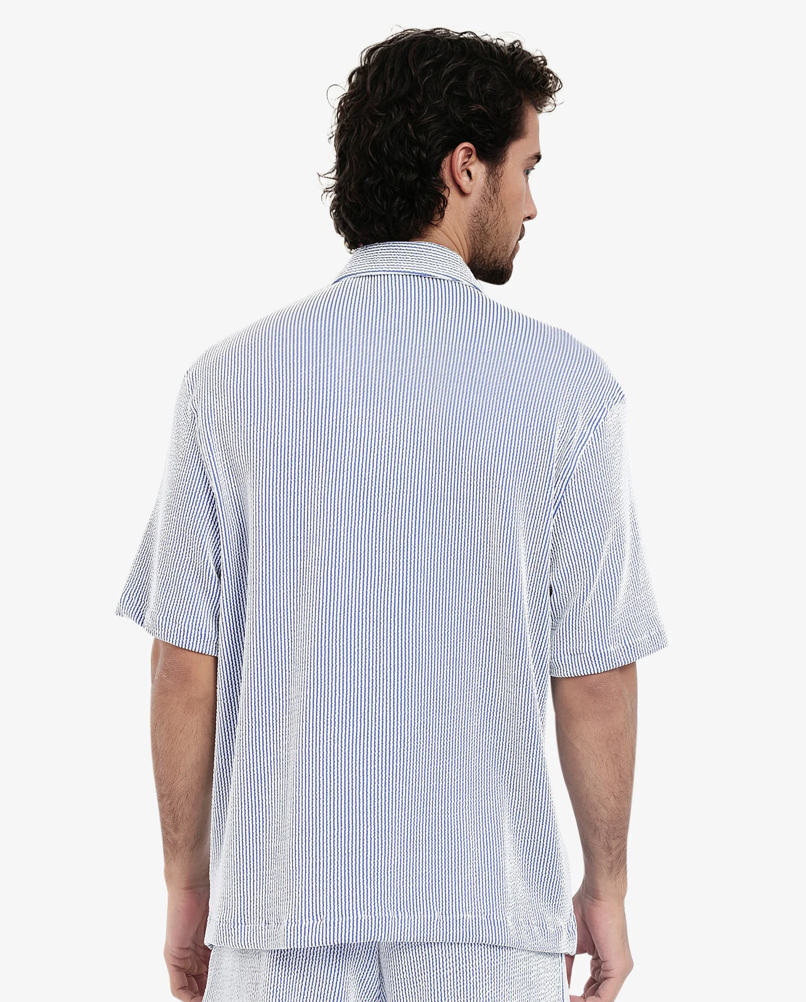 Rare Rabbit Men's Zavet-S Blue Cotton Striped Print Boxy Fit Half Sleeve Cuban Collar Shirt - Image 6