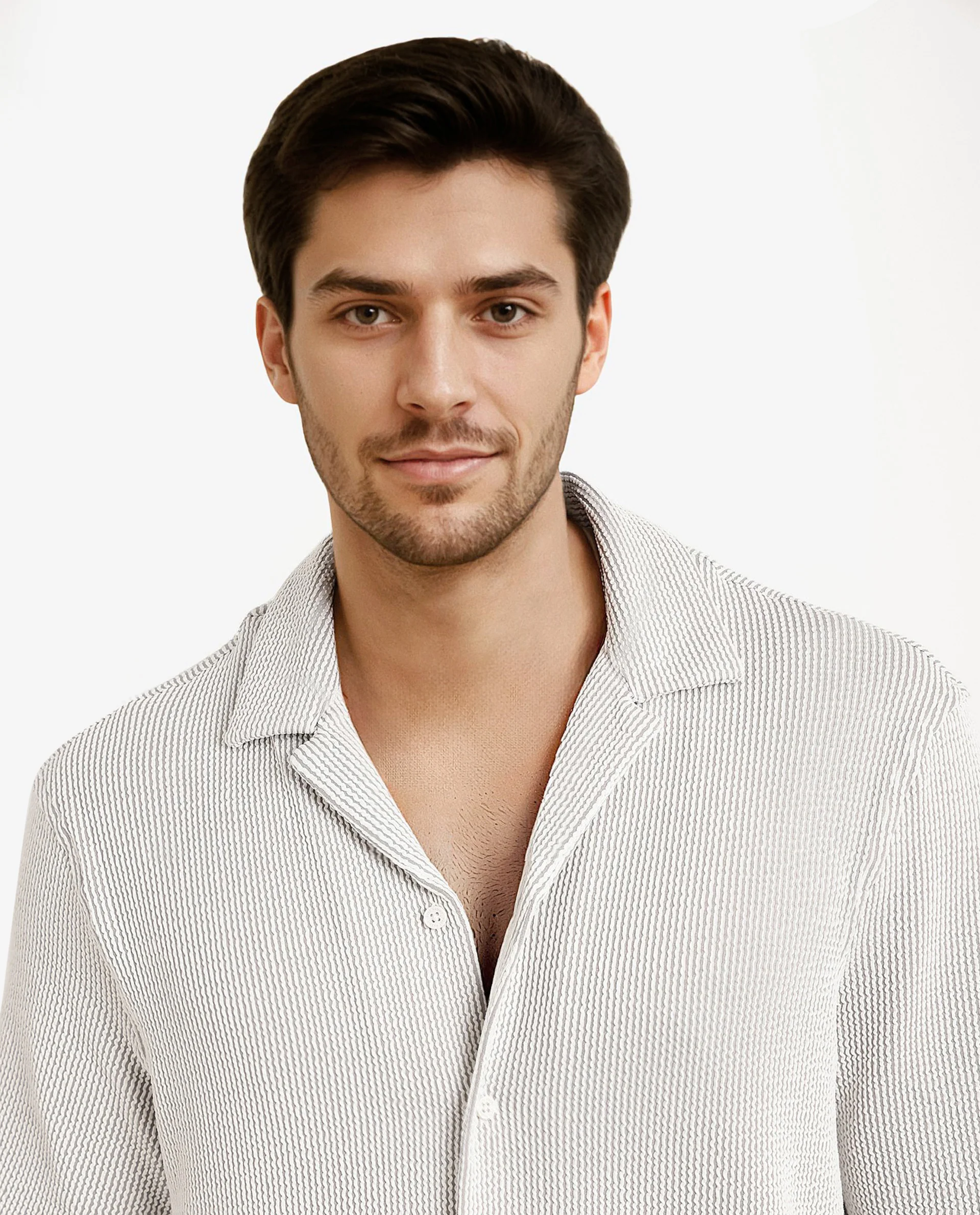 Rare Rabbit Men's Zavet-S Grey Cotton Striped Print Boxy Fit Half Sleeve Cuban Collar Shirt - Image 3
