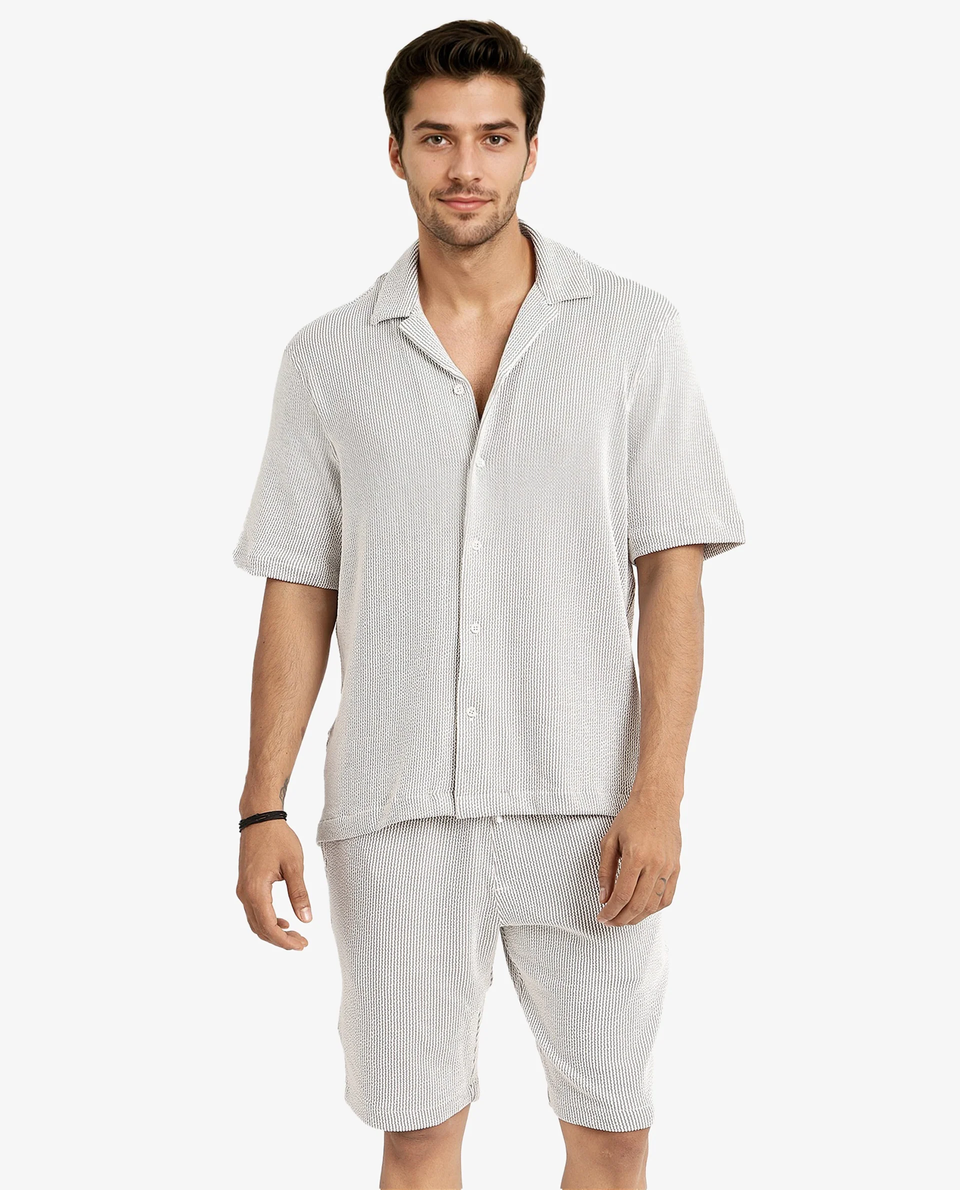 Rare Rabbit Men's Zavet-S Grey Cotton Striped Print Boxy Fit Half Sleeve Cuban Collar Shirt - Image 4
