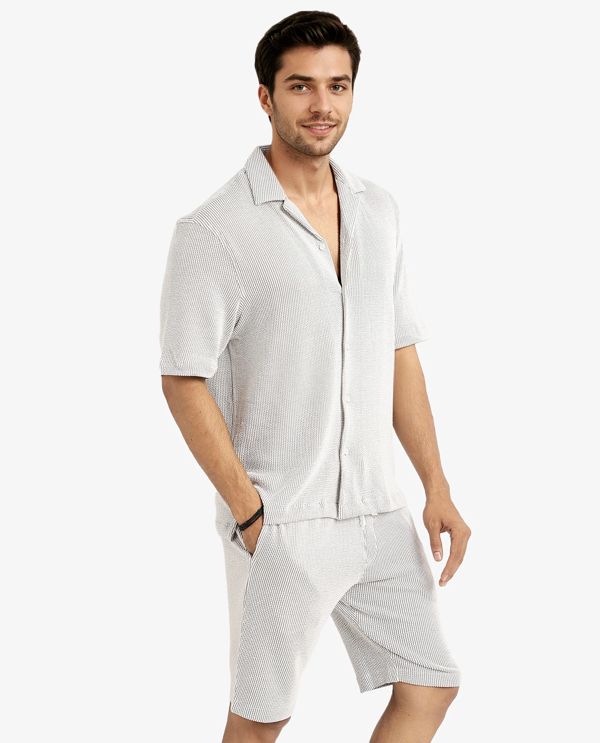 Rare Rabbit Men's Zavet-S Grey Cotton Striped Print Boxy Fit Half Sleeve Cuban Collar Shirt - Image 5