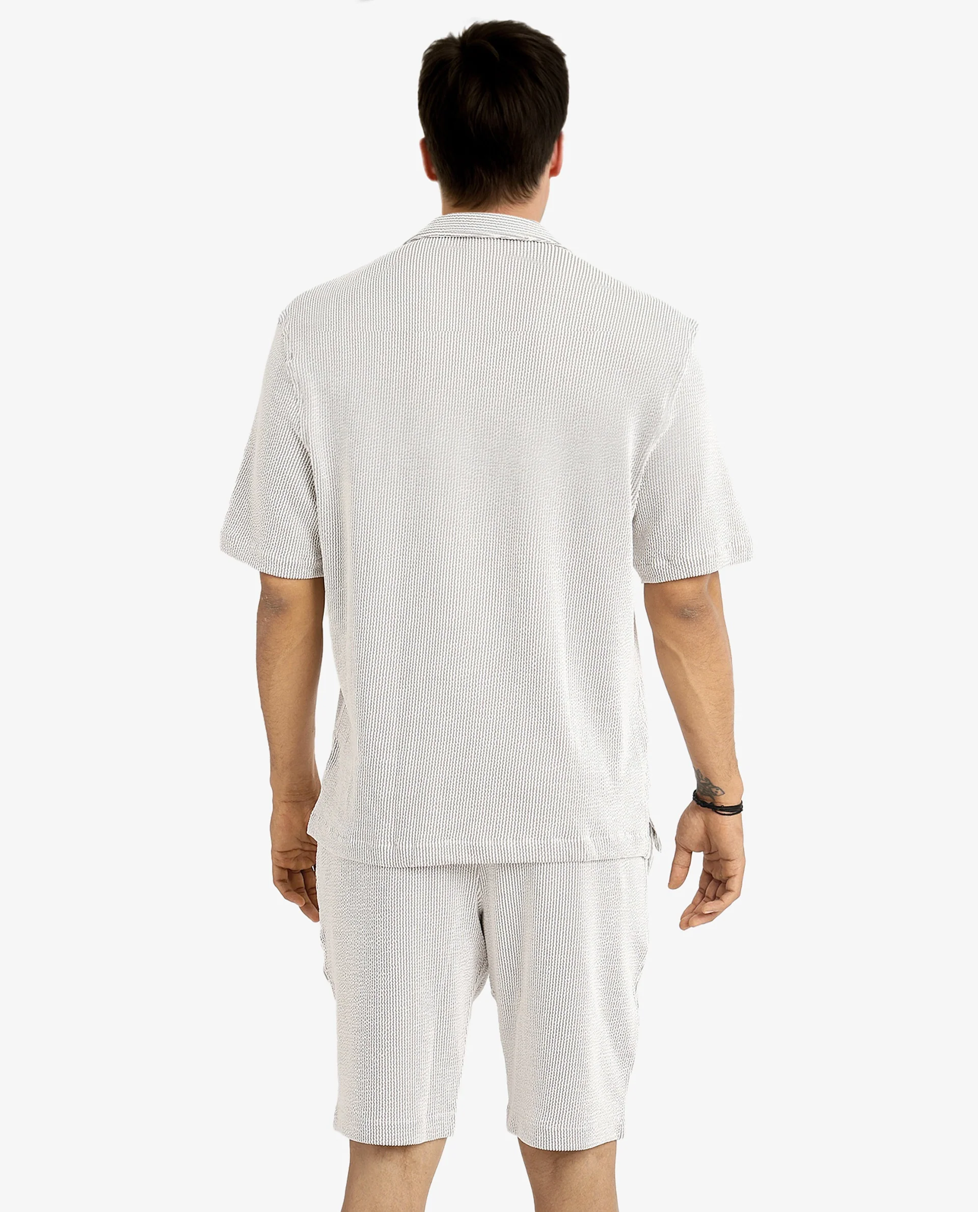 Rare Rabbit Men's Zavet-S Grey Cotton Striped Print Boxy Fit Half Sleeve Cuban Collar Shirt - Image 6