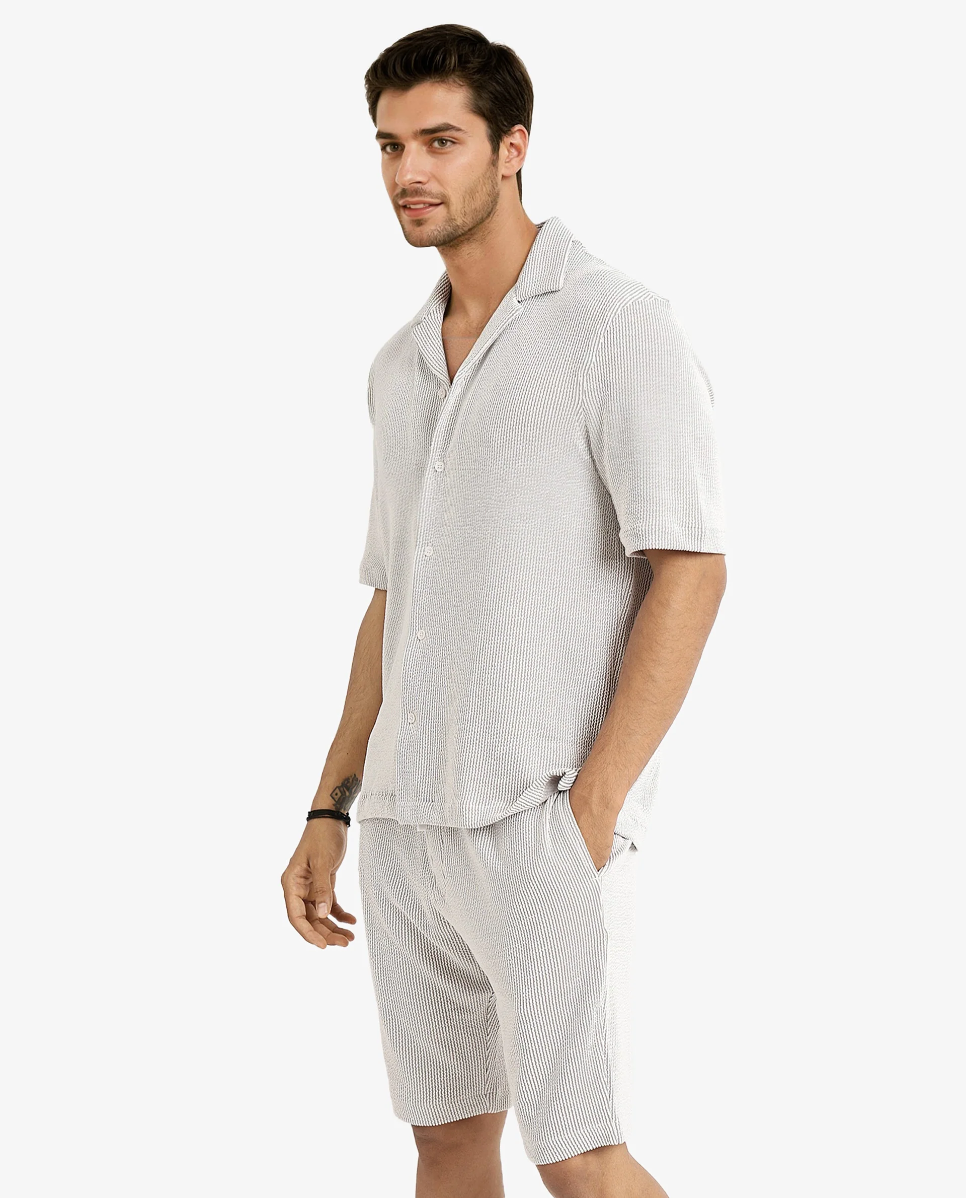 Rare Rabbit Men's Zavet-S Grey Cotton Striped Print Boxy Fit Half Sleeve Cuban Collar Shirt - Image 7