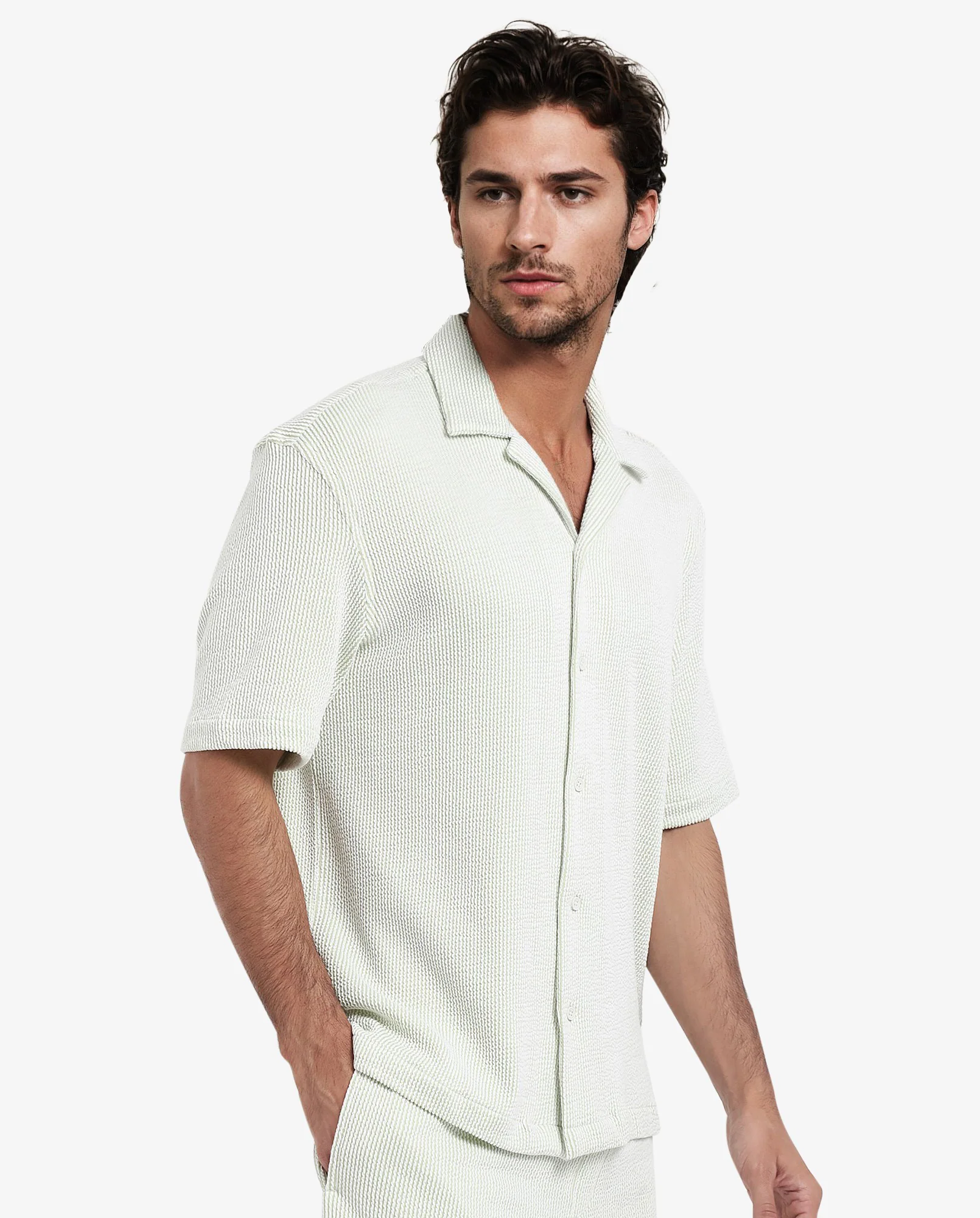Rare Rabbit Men's Zavet-S Light Green Cotton Striped Print Boxy Fit Half Sleeve Cuban Collar Shirt - Image 3