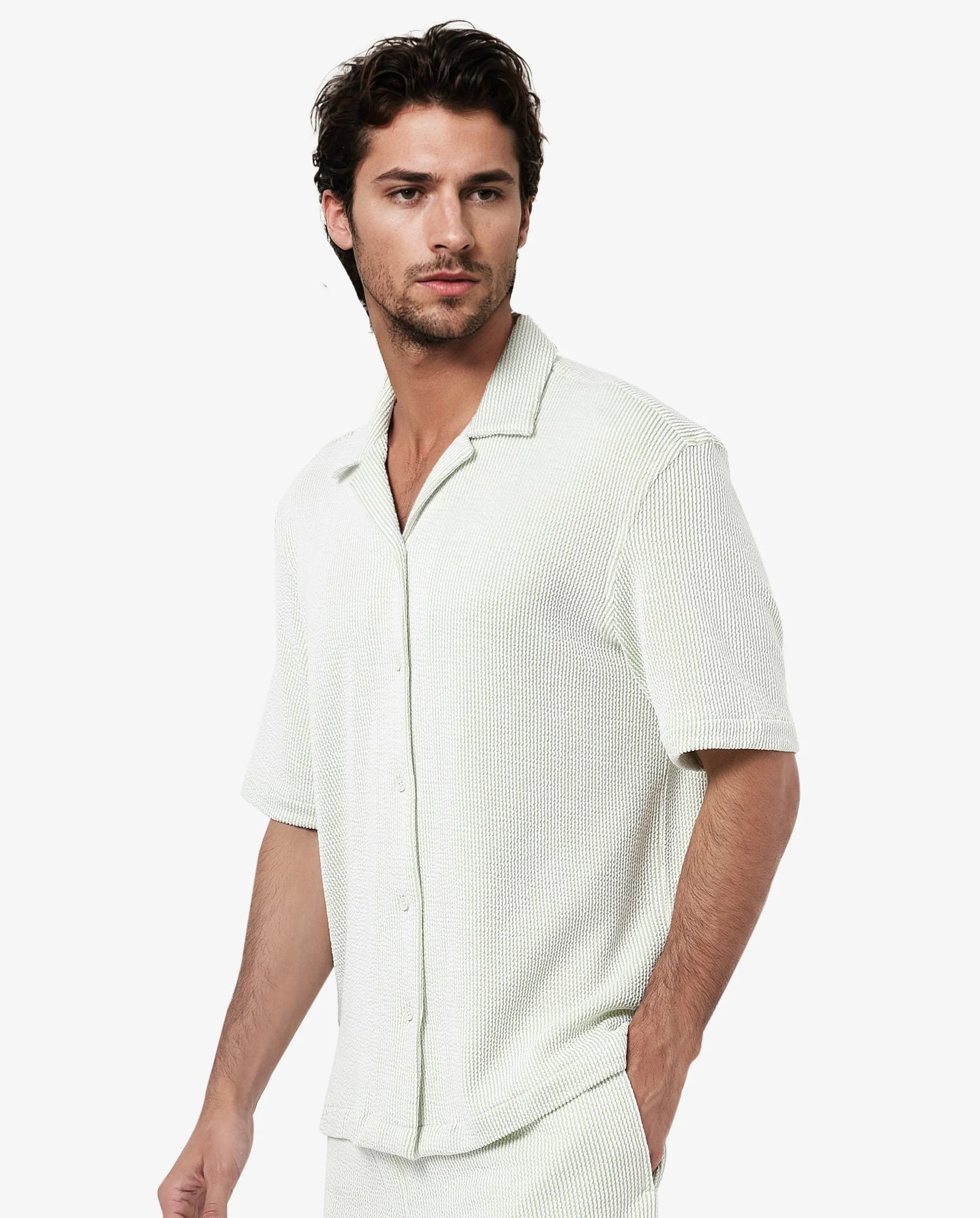 Rare Rabbit Men's Zavet-S Light Green Cotton Striped Print Boxy Fit Half Sleeve Cuban Collar Shirt - Image 5
