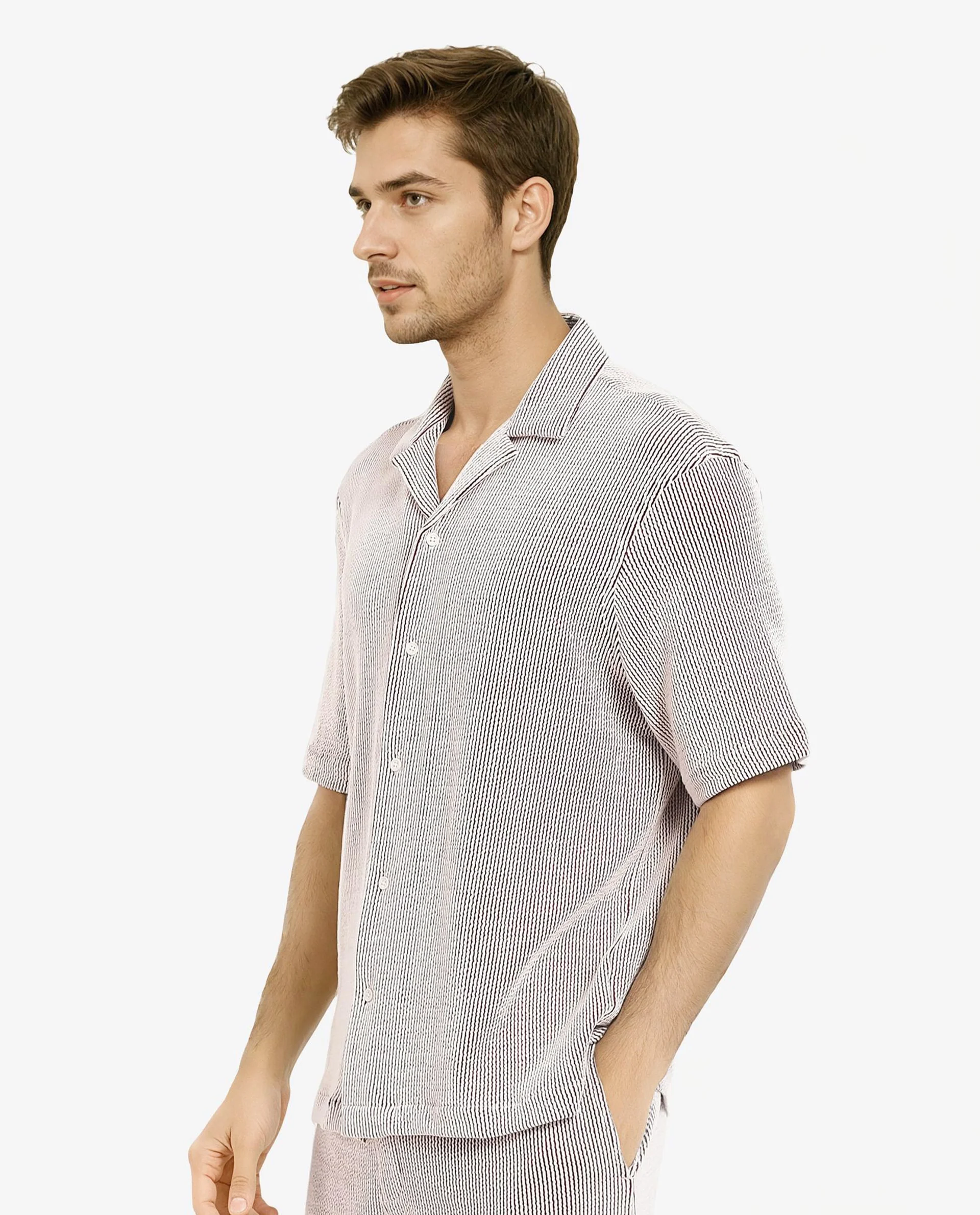 Rare Rabbit Men's Zavet-S Maroon Cotton Striped Print Boxy Fit Half Sleeve Cuban Collar Shirt - Image 6
