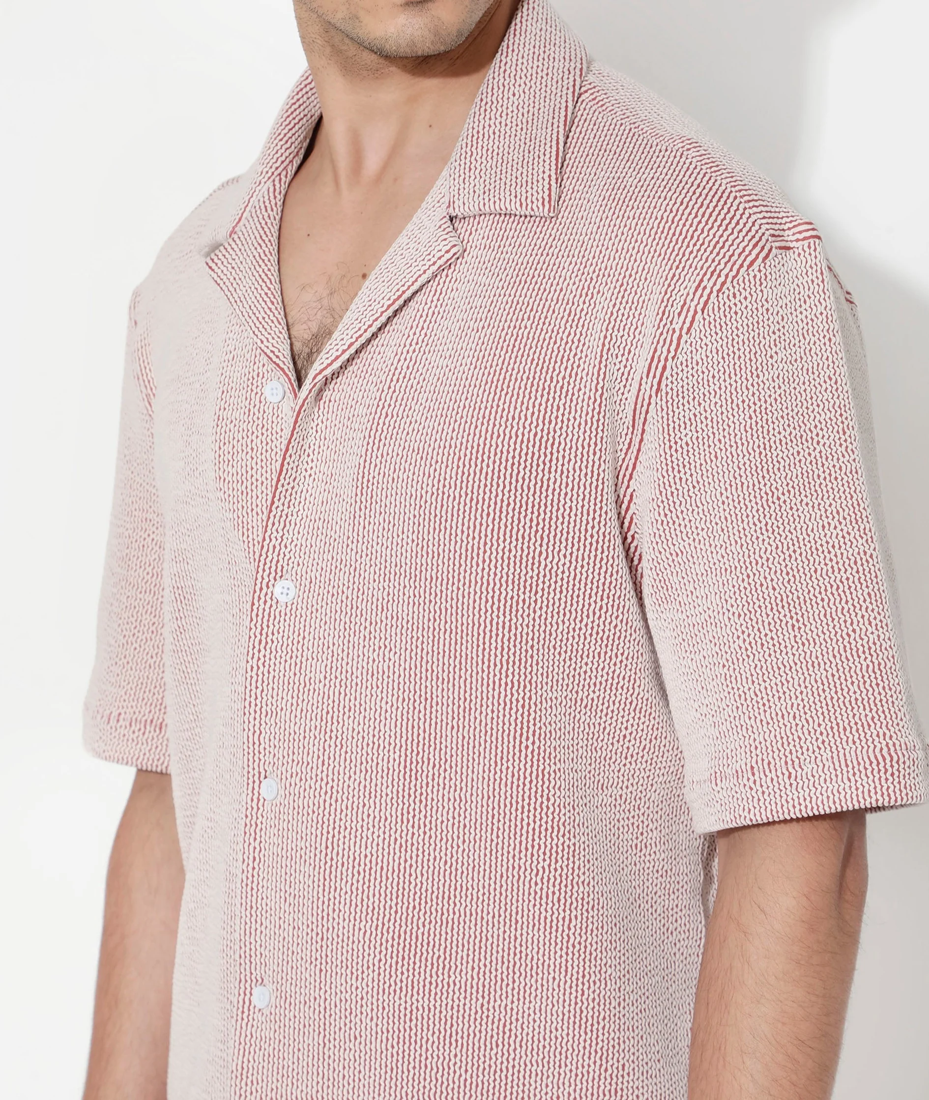 Rare Rabbit Men's Zavet-S Rust Cotton Striped Print Boxy Fit Half Sleeve Cuban Collar Shirt - Image 3