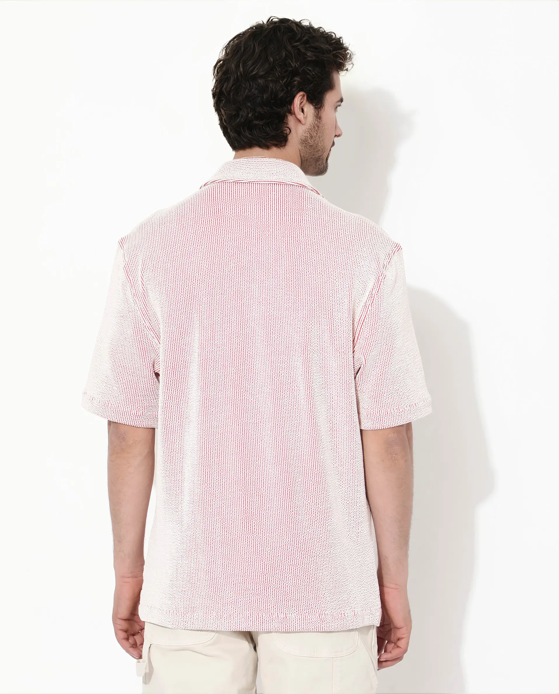 Rare Rabbit Men's Zavet-S Rust Cotton Striped Print Boxy Fit Half Sleeve Cuban Collar Shirt - Image 7