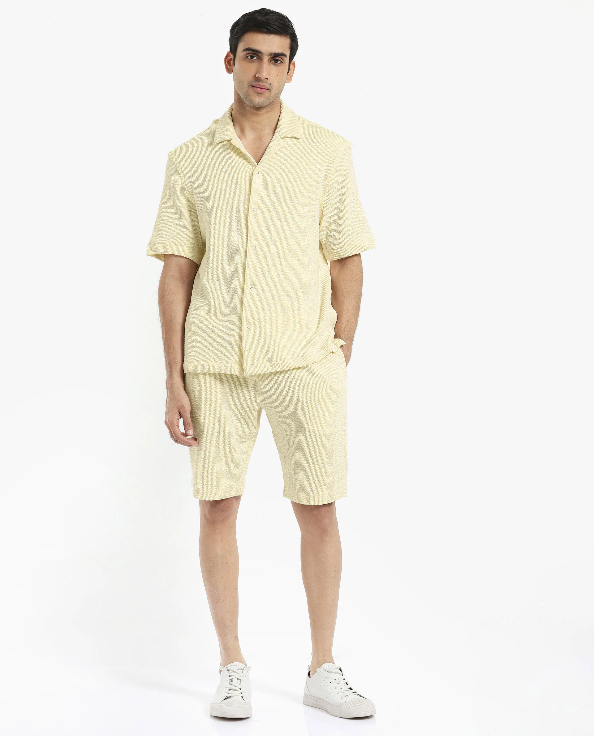 Rare Rabbit Men's Zavet-S Yellow Cotton Striped Print Boxy Fit Half Sleeve Cuban Collar Shirt - Image 2