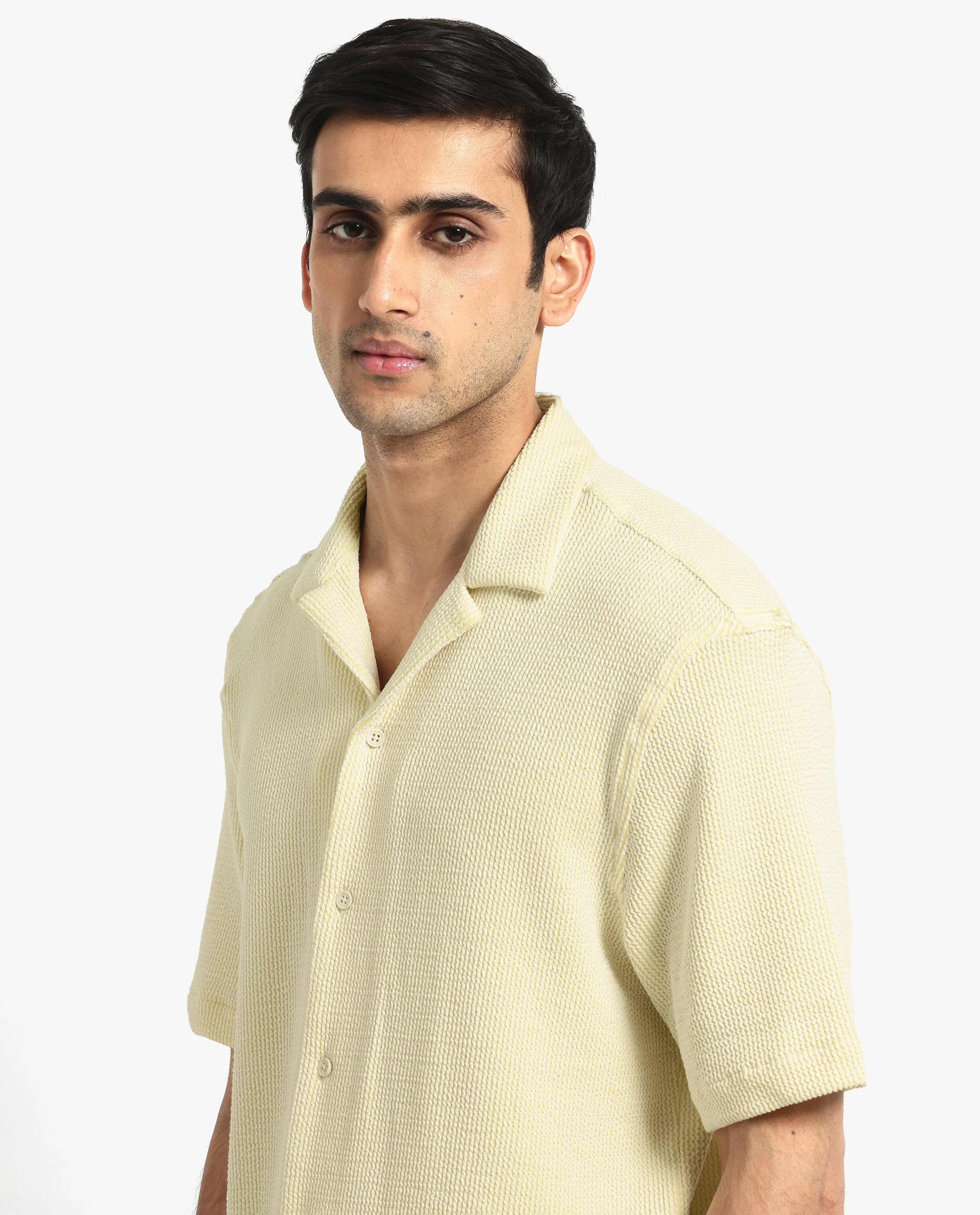 Rare Rabbit Men's Zavet-S Yellow Cotton Striped Print Boxy Fit Half Sleeve Cuban Collar Shirt - Image 5