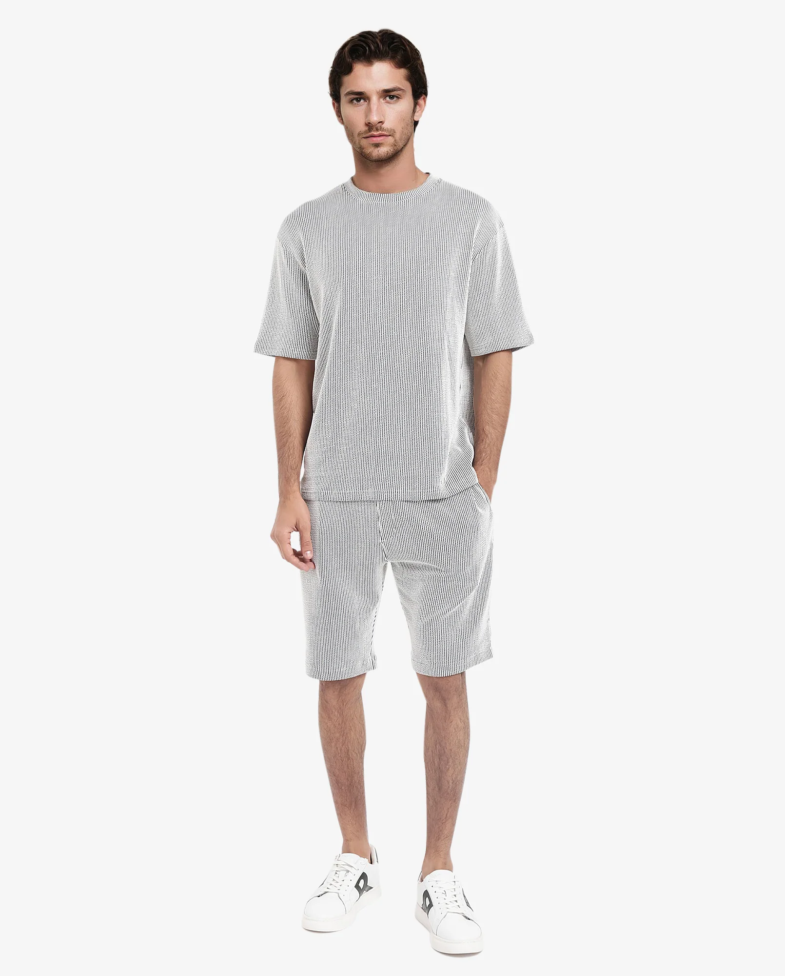 Rare Rabbit Men's Zavet-T Black Cotton Blend Striped Print Oversized Fit Half Sleeve Crew Neck T-Shirt - Image 2