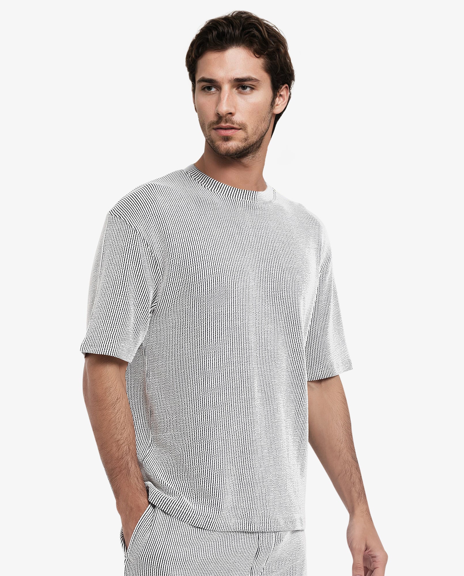 Rare Rabbit Men's Zavet-T Black Cotton Blend Striped Print Oversized Fit Half Sleeve Crew Neck T-Shirt - Image 3