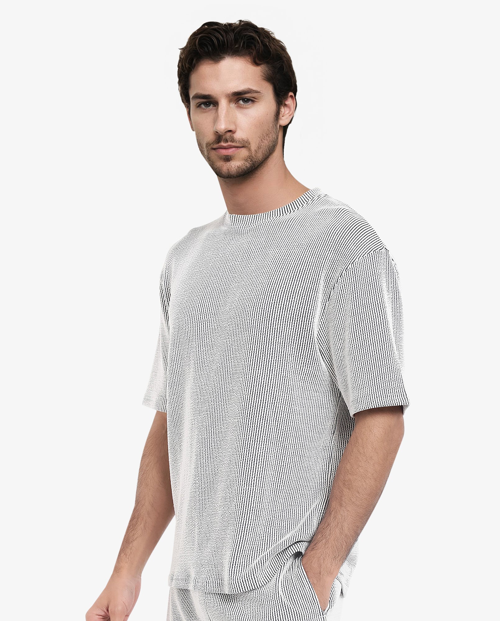 Rare Rabbit Men's Zavet-T Black Cotton Blend Striped Print Oversized Fit Half Sleeve Crew Neck T-Shirt - Image 5