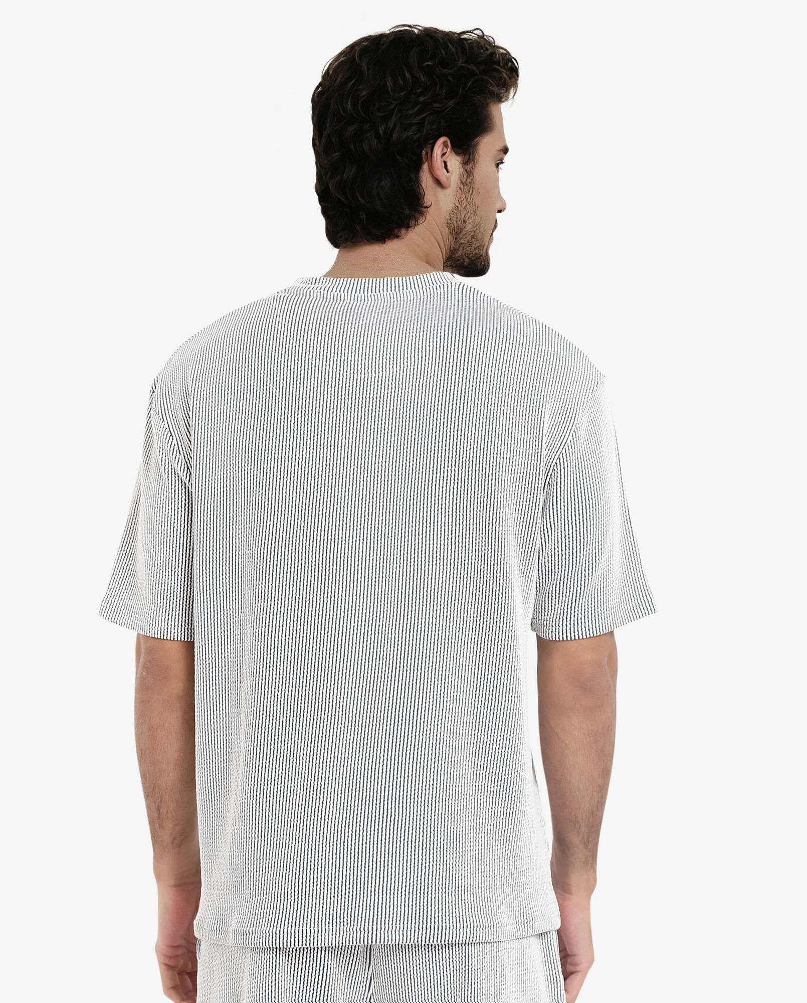 Rare Rabbit Men's Zavet-T Black Cotton Blend Striped Print Oversized Fit Half Sleeve Crew Neck T-Shirt - Image 6