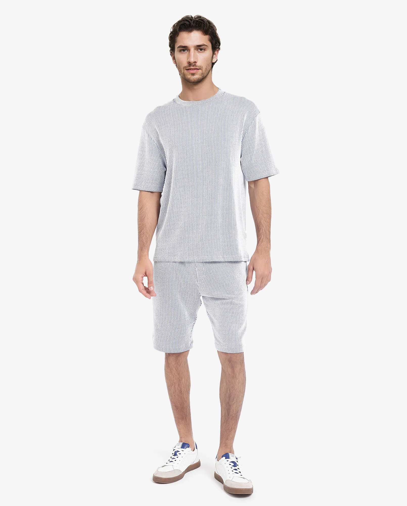 Rare Rabbit Men's Zavet-T Blue Cotton Blend Striped Print Oversized Fit Half Sleeve Crew Neck T-Shirt - Image 2