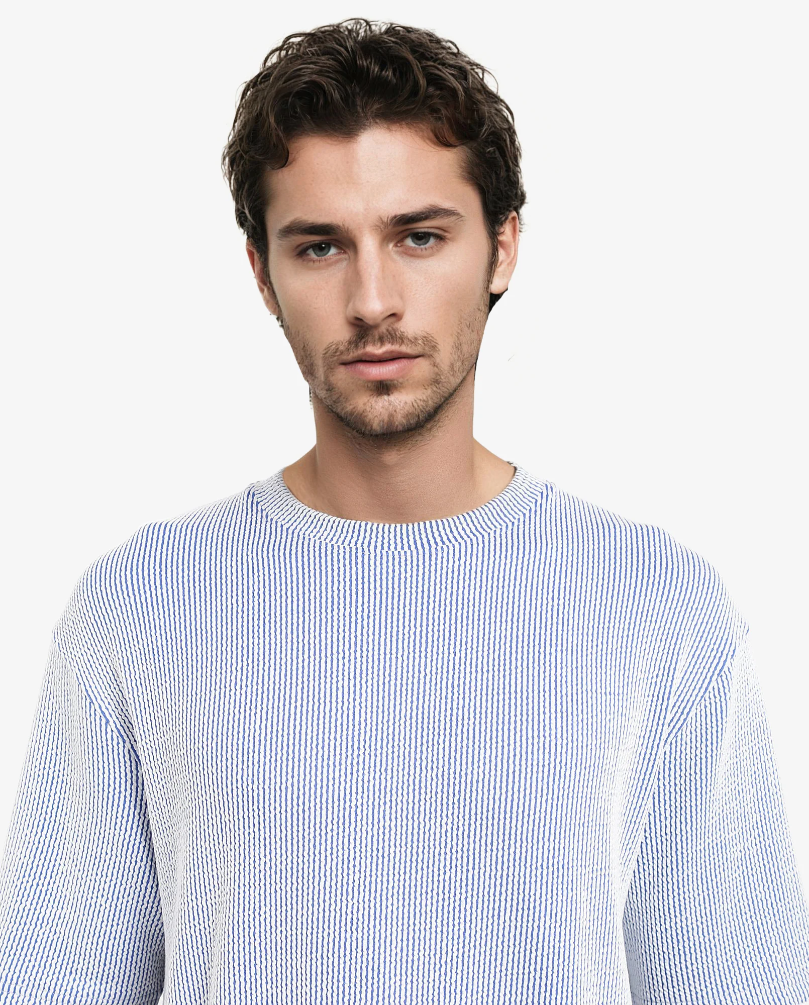 Rare Rabbit Men's Zavet-T Blue Cotton Blend Striped Print Oversized Fit Half Sleeve Crew Neck T-Shirt - Image 4