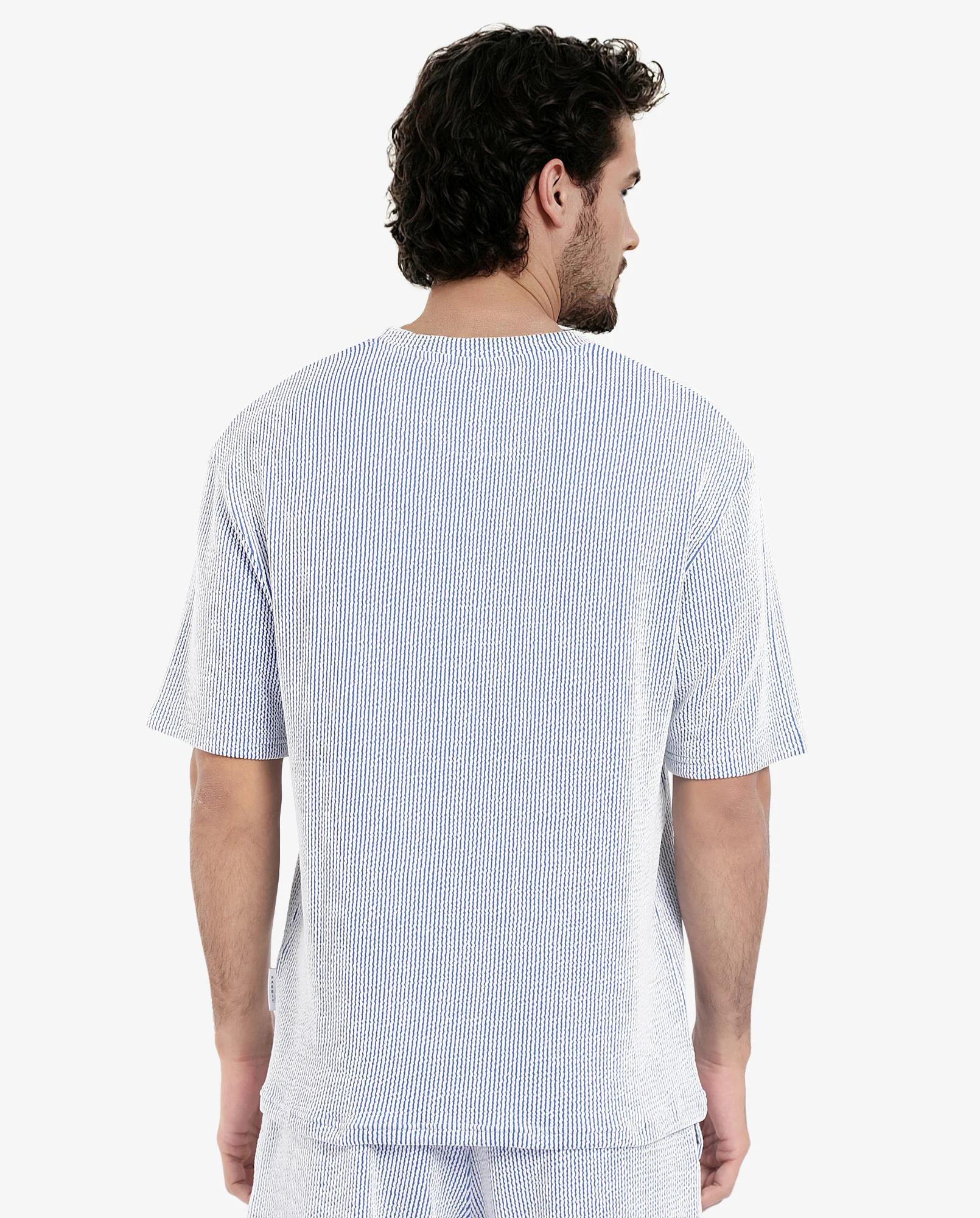 Rare Rabbit Men's Zavet-T Blue Cotton Blend Striped Print Oversized Fit Half Sleeve Crew Neck T-Shirt - Image 7