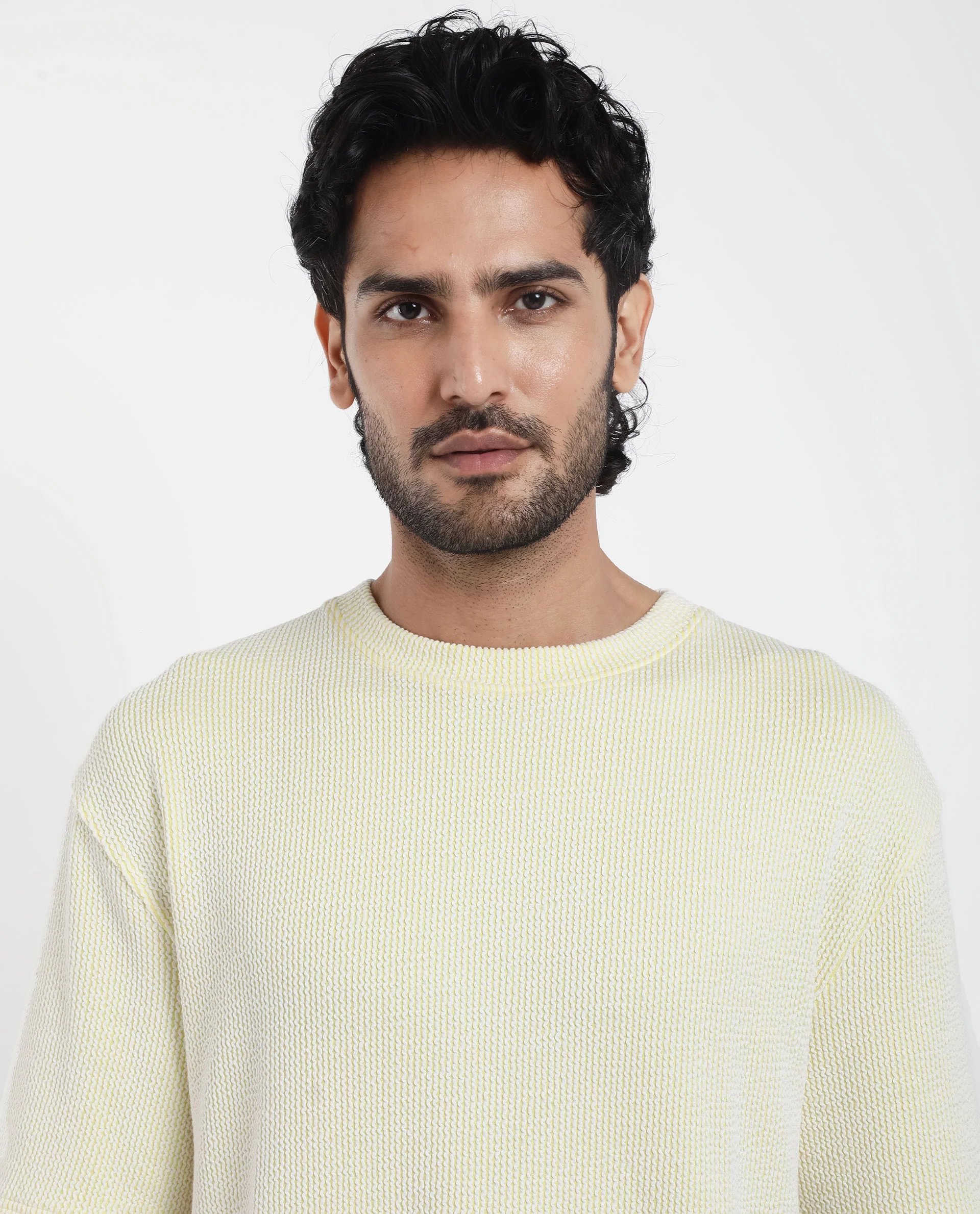Rare Rabbit Men's Zavet-T Flouroscent Yellow Cotton Striped Print Oversized Fit Half Sleeve Crew Neck T-Shirt - Image 4
