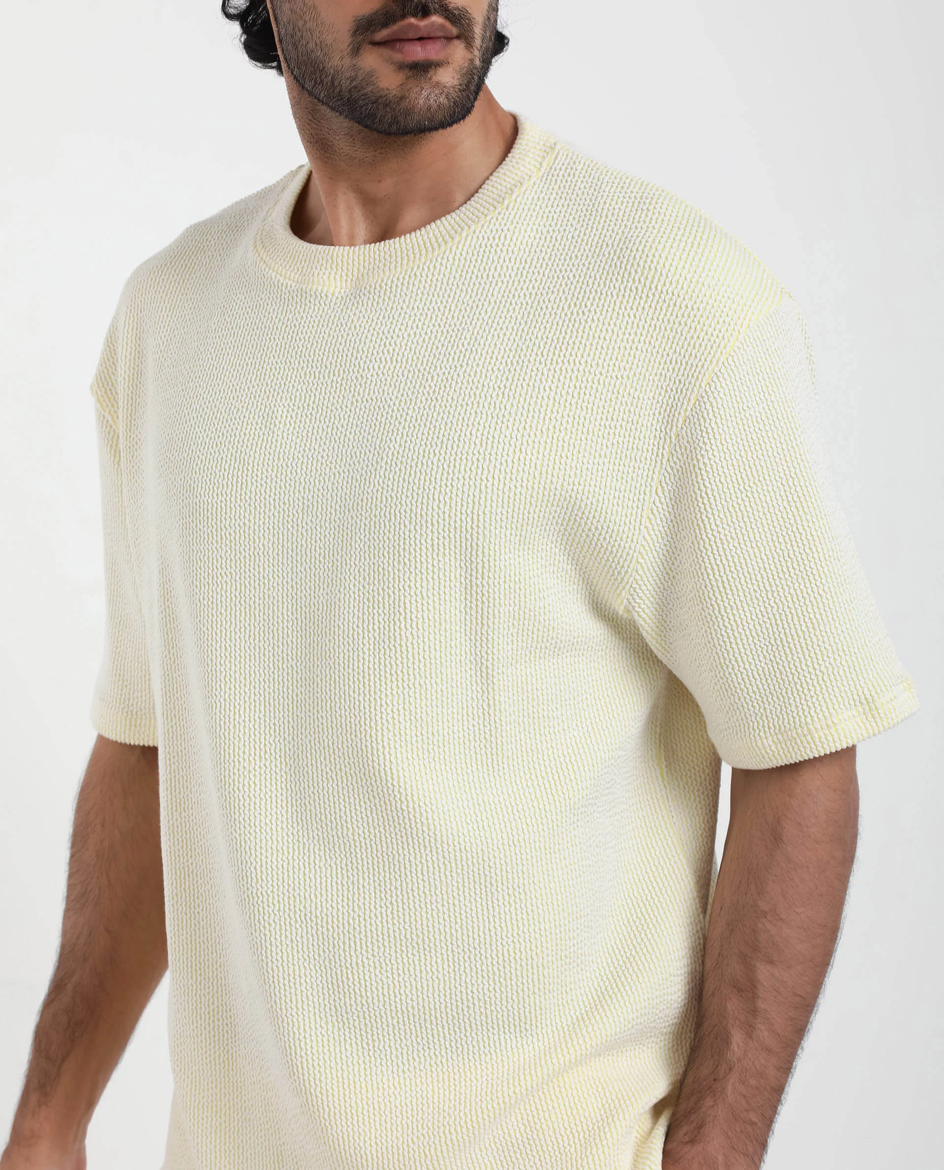 Rare Rabbit Men's Zavet-T Flouroscent Yellow Cotton Striped Print Oversized Fit Half Sleeve Crew Neck T-Shirt - Image 6