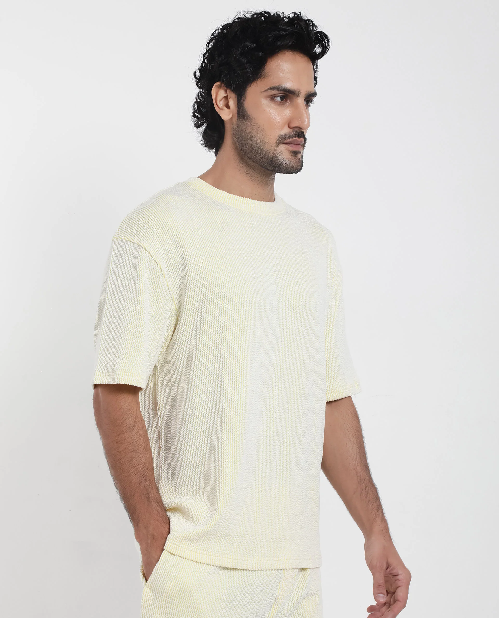 Rare Rabbit Men's Zavet-T Flouroscent Yellow Cotton Striped Print Oversized Fit Half Sleeve Crew Neck T-Shirt - Image 7