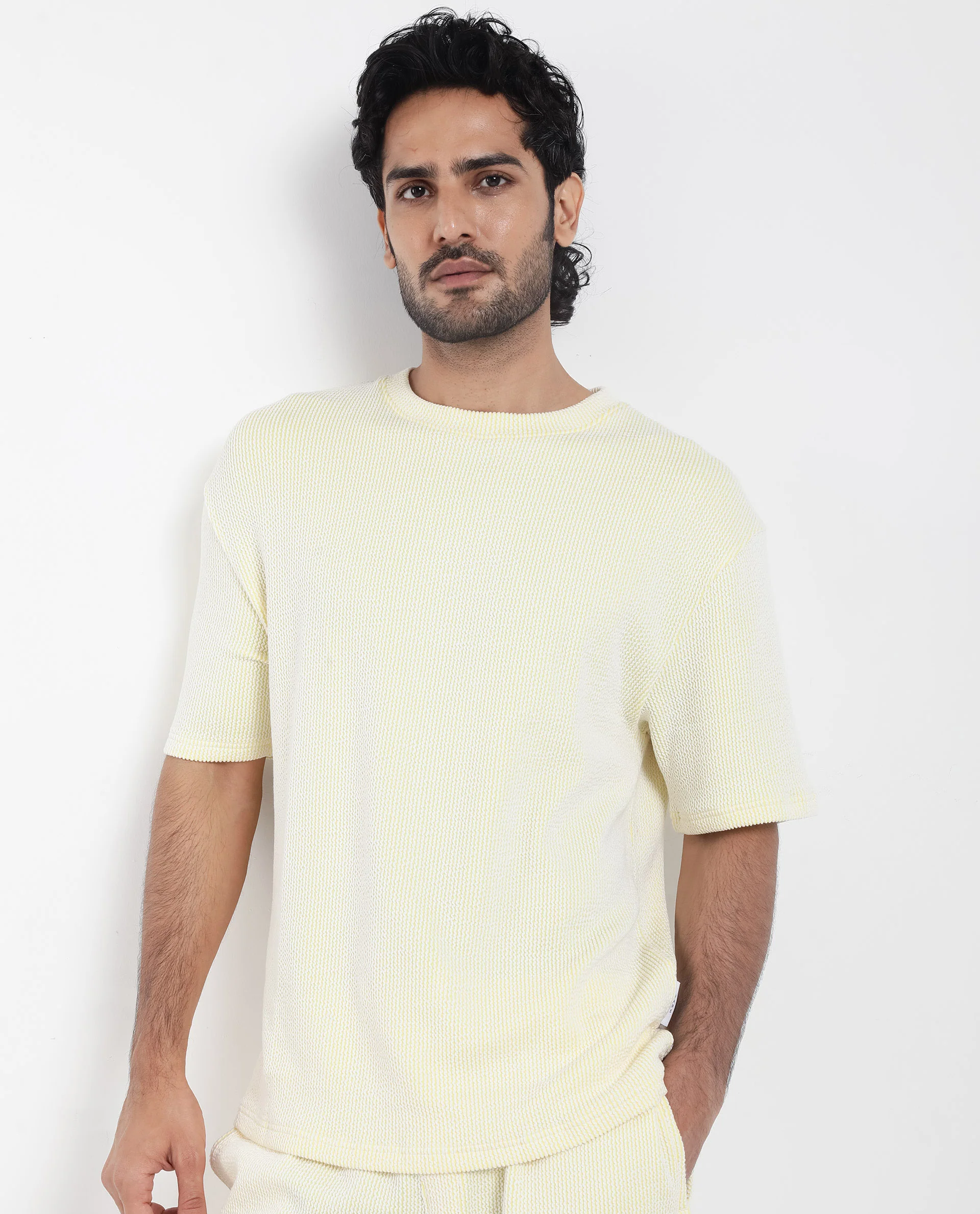 Rare Rabbit Men's Zavet-T Flouroscent Yellow Cotton Striped Print Oversized Fit Half Sleeve Crew Neck T-Shirt - Image 8
