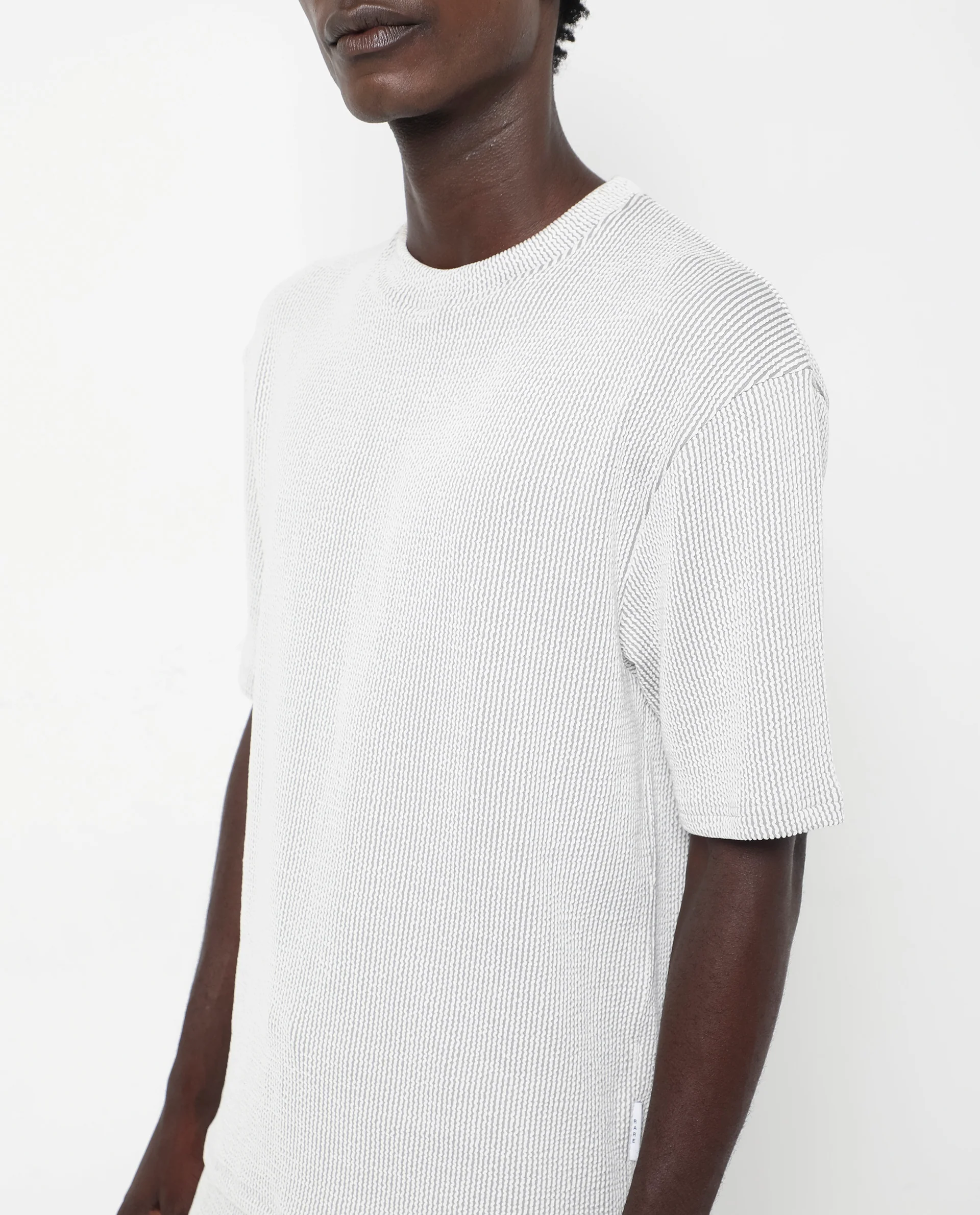 Rare Rabbit Men's Zavet-T Grey Cotton Blend Striped Print Oversized Fit Half Sleeve Crew Neck T-Shirt - Image 3