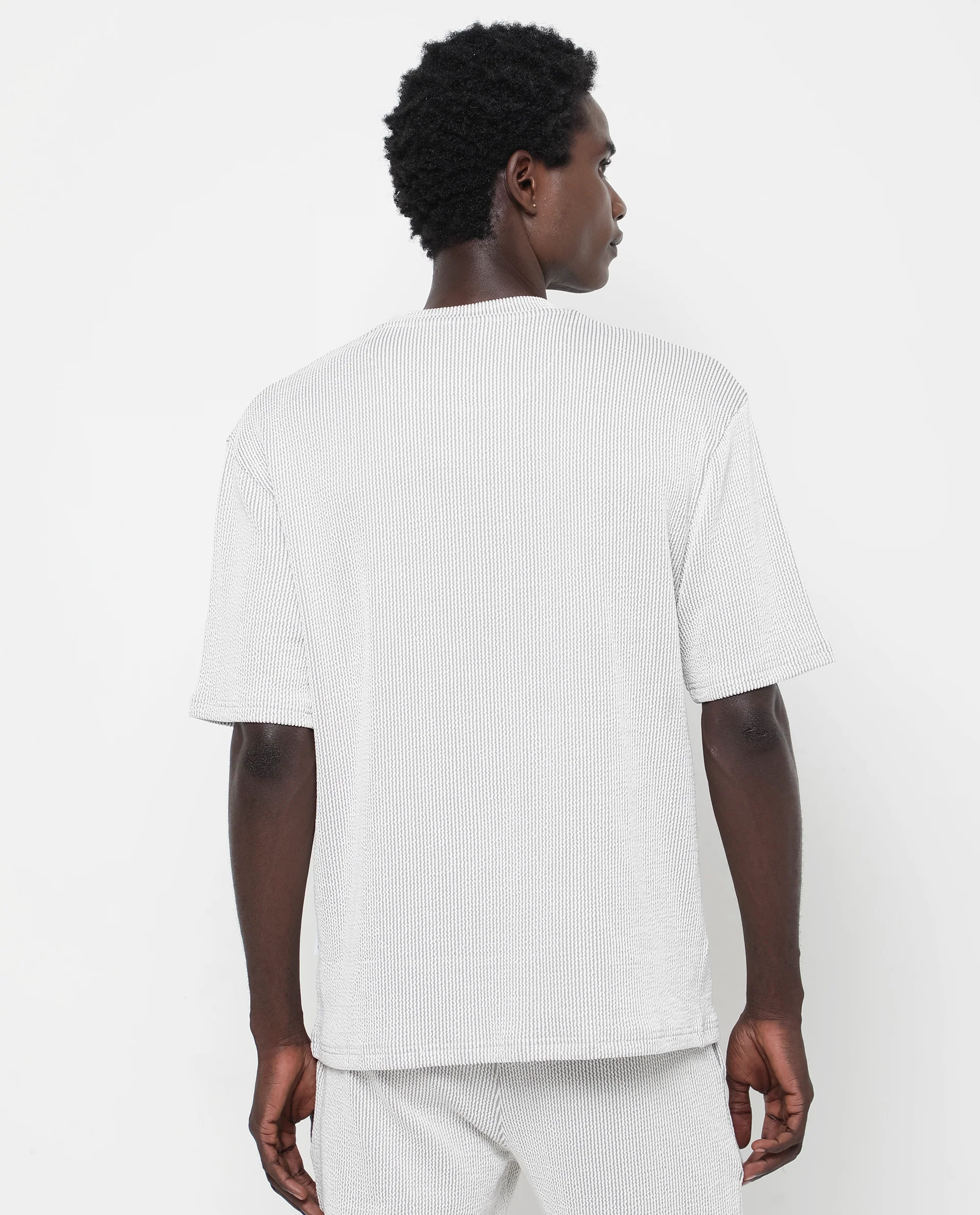 Rare Rabbit Men's Zavet-T Grey Cotton Blend Striped Print Oversized Fit Half Sleeve Crew Neck T-Shirt - Image 9