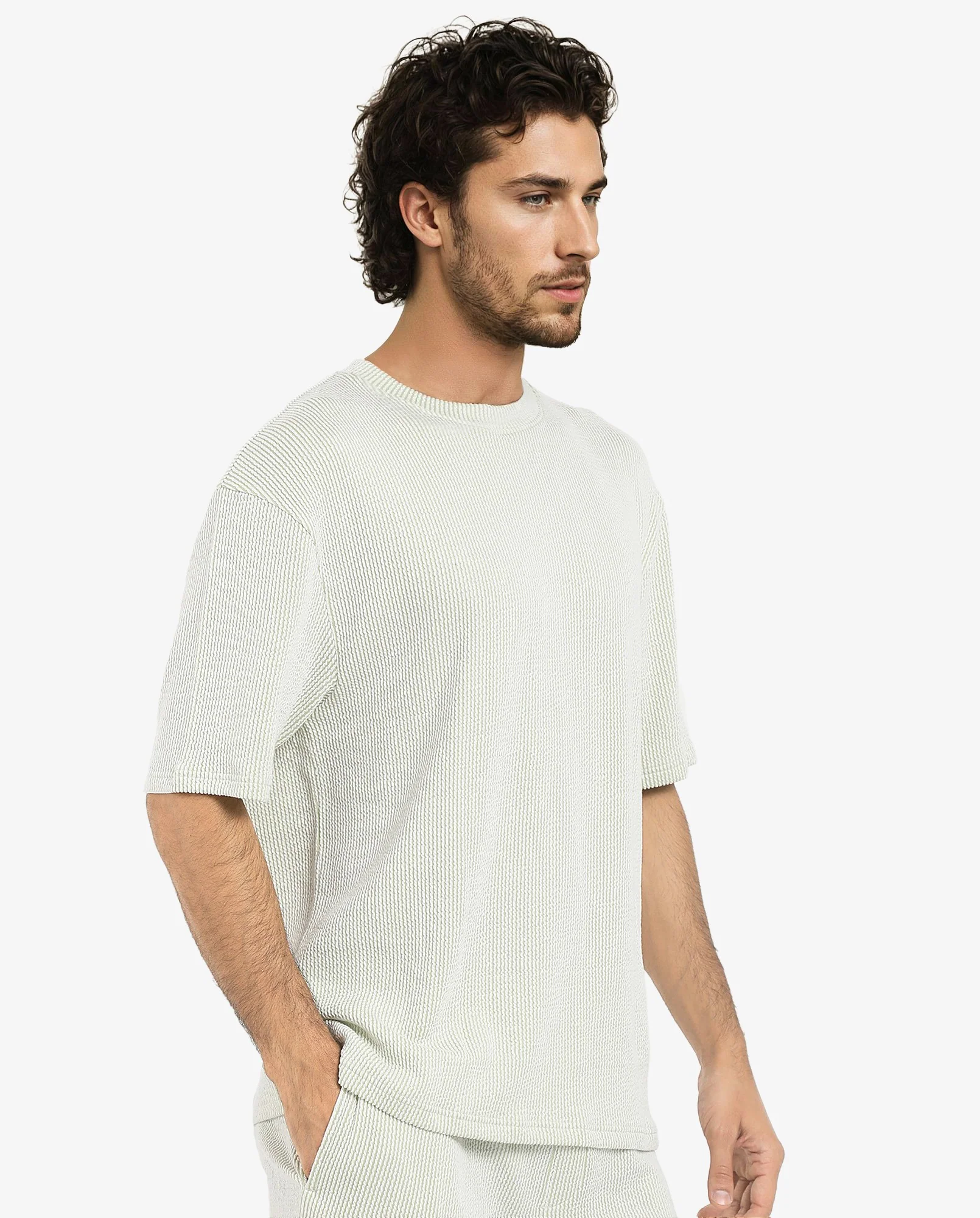 Rare Rabbit Men's Zavet-T Light Green Cotton Blend Striped Print Oversized Fit Half Sleeve Crew Neck T-Shirt - Image 3
