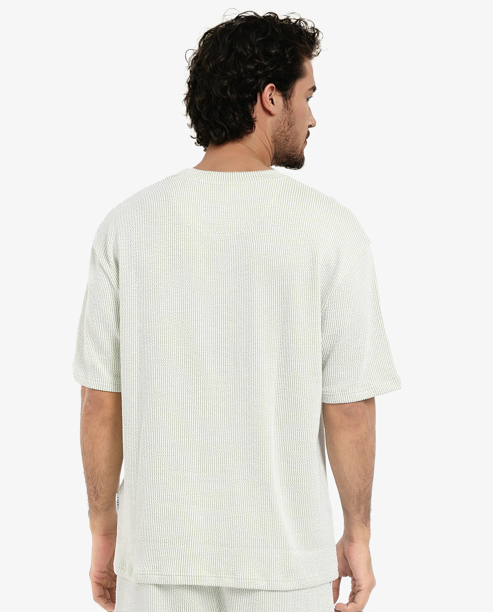 Rare Rabbit Men's Zavet-T Light Green Cotton Blend Striped Print Oversized Fit Half Sleeve Crew Neck T-Shirt - Image 6