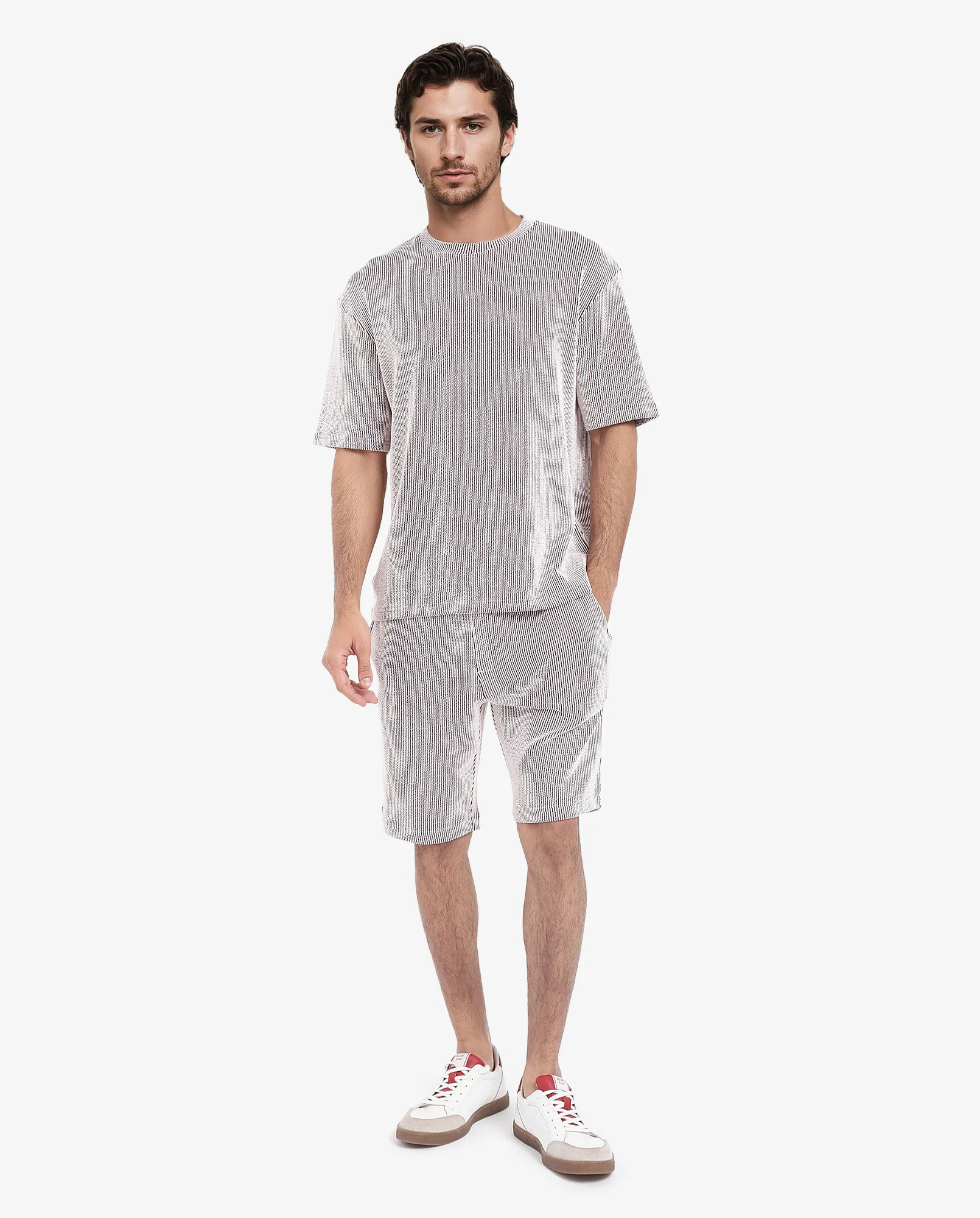 Rare Rabbit Men's Zavet-T Maroon Cotton Blend Striped Print Oversized Fit Half Sleeve Crew Neck T-Shirt - Image 2