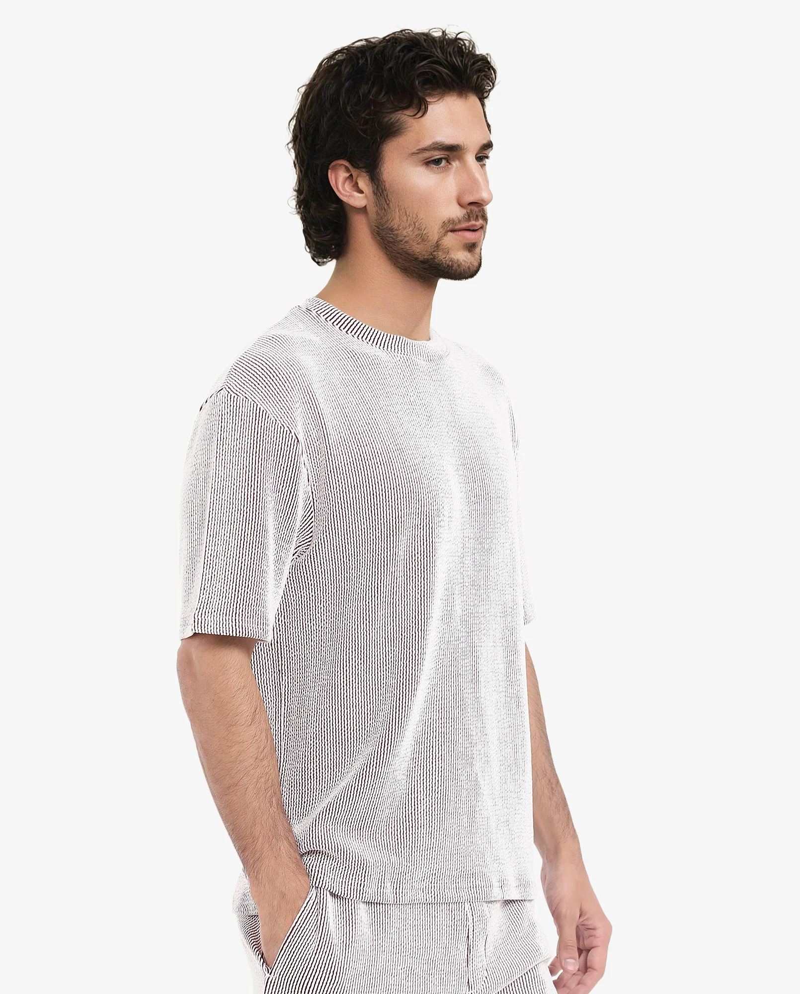 Rare Rabbit Men's Zavet-T Maroon Cotton Blend Striped Print Oversized Fit Half Sleeve Crew Neck T-Shirt - Image 5