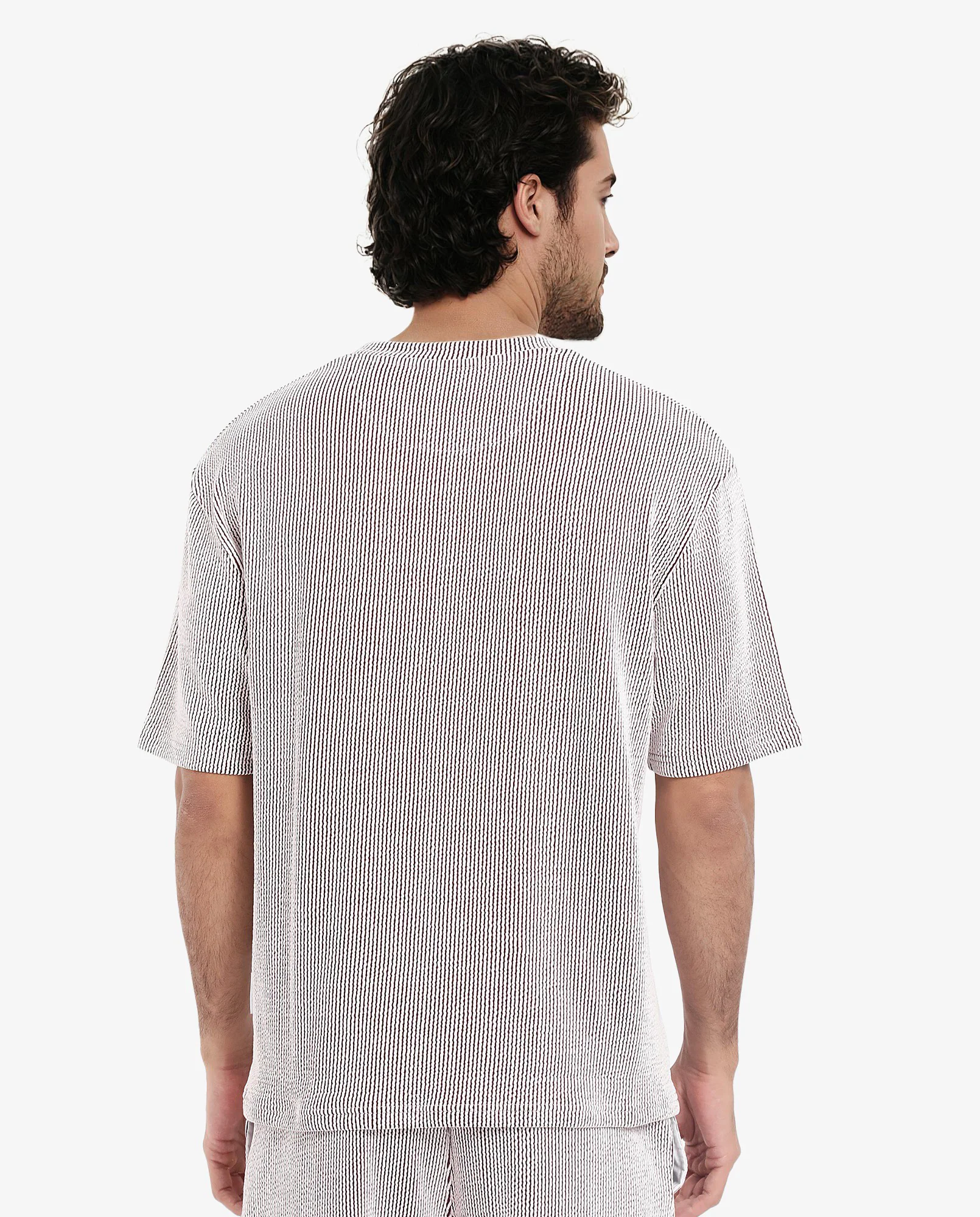 Rare Rabbit Men's Zavet-T Maroon Cotton Blend Striped Print Oversized Fit Half Sleeve Crew Neck T-Shirt - Image 6
