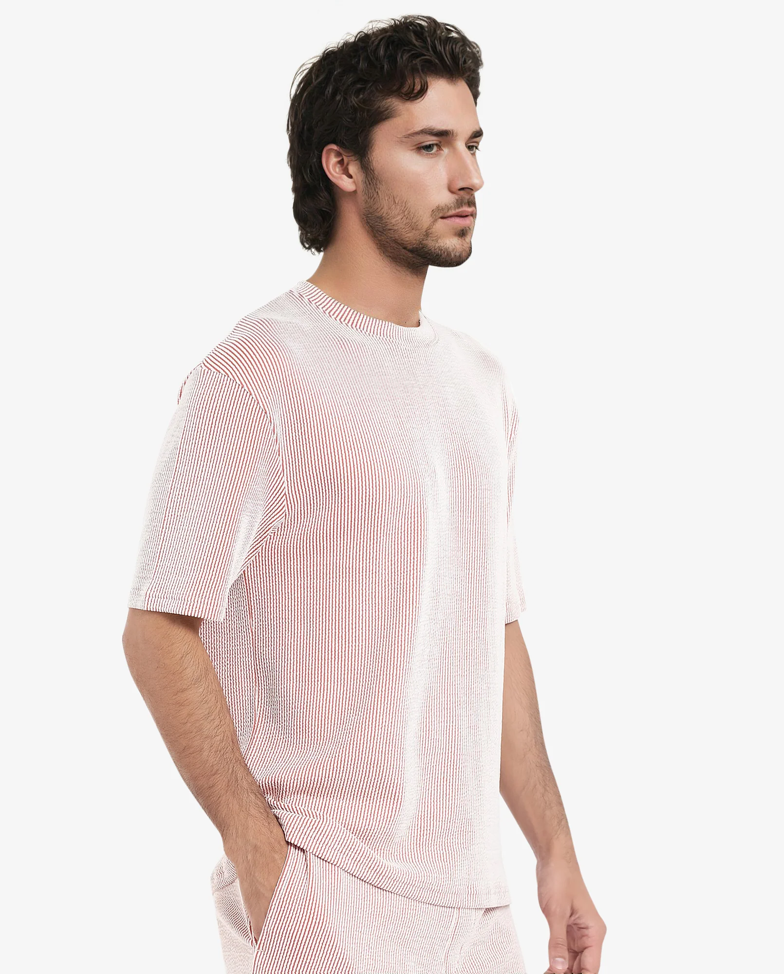 Rare Rabbit Men's Zavet-T Rust Cotton Blend Striped Print Oversized Fit Half Sleeve Crew Neck T-Shirt - Image 3