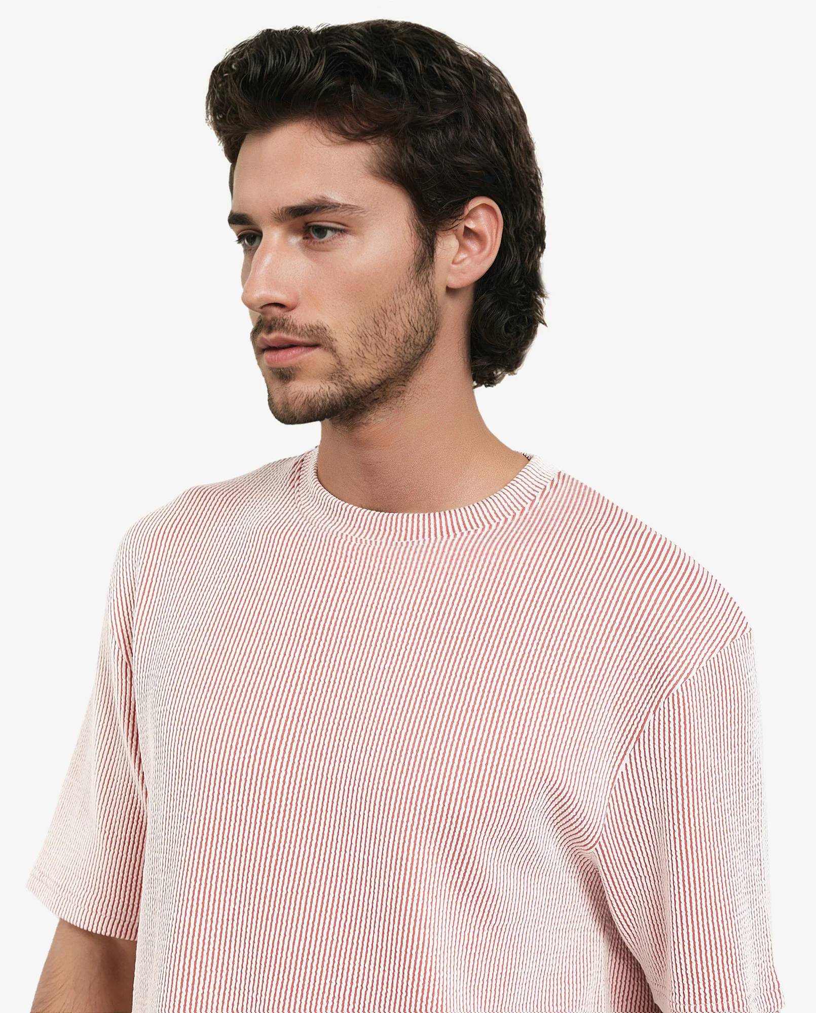 Rare Rabbit Men's Zavet-T Rust Cotton Blend Striped Print Oversized Fit Half Sleeve Crew Neck T-Shirt - Image 4