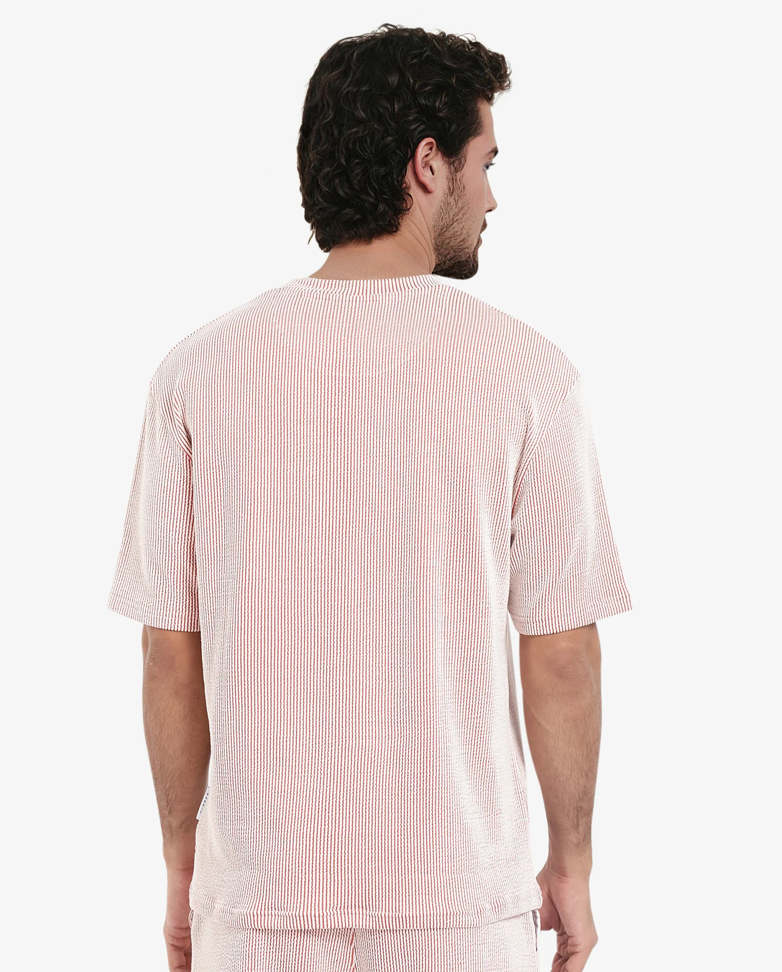 Rare Rabbit Men's Zavet-T Rust Cotton Blend Striped Print Oversized Fit Half Sleeve Crew Neck T-Shirt - Image 6