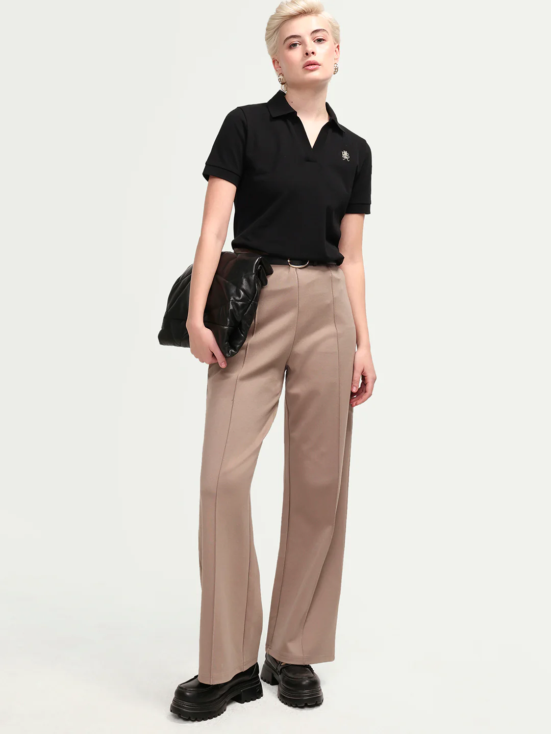 Rareism Women's Zavin Black Cotton Blend Half Sleeve Regular Fit Plain Polo - Image 2