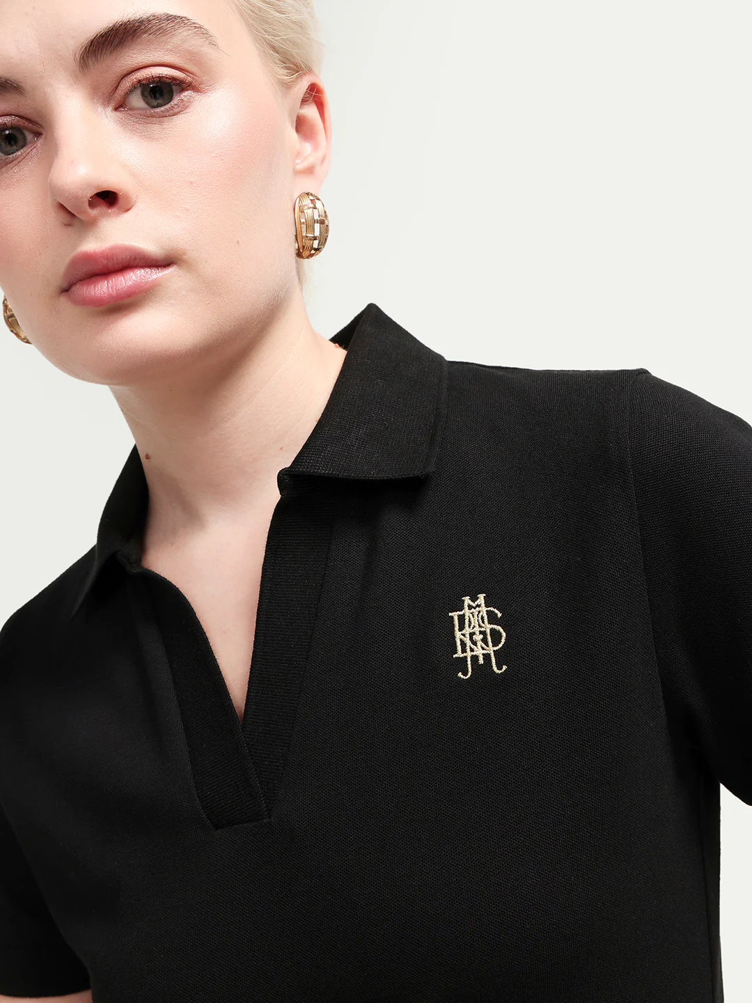 Rareism Women's Zavin Black Cotton Blend Half Sleeve Regular Fit Plain Polo - Image 5