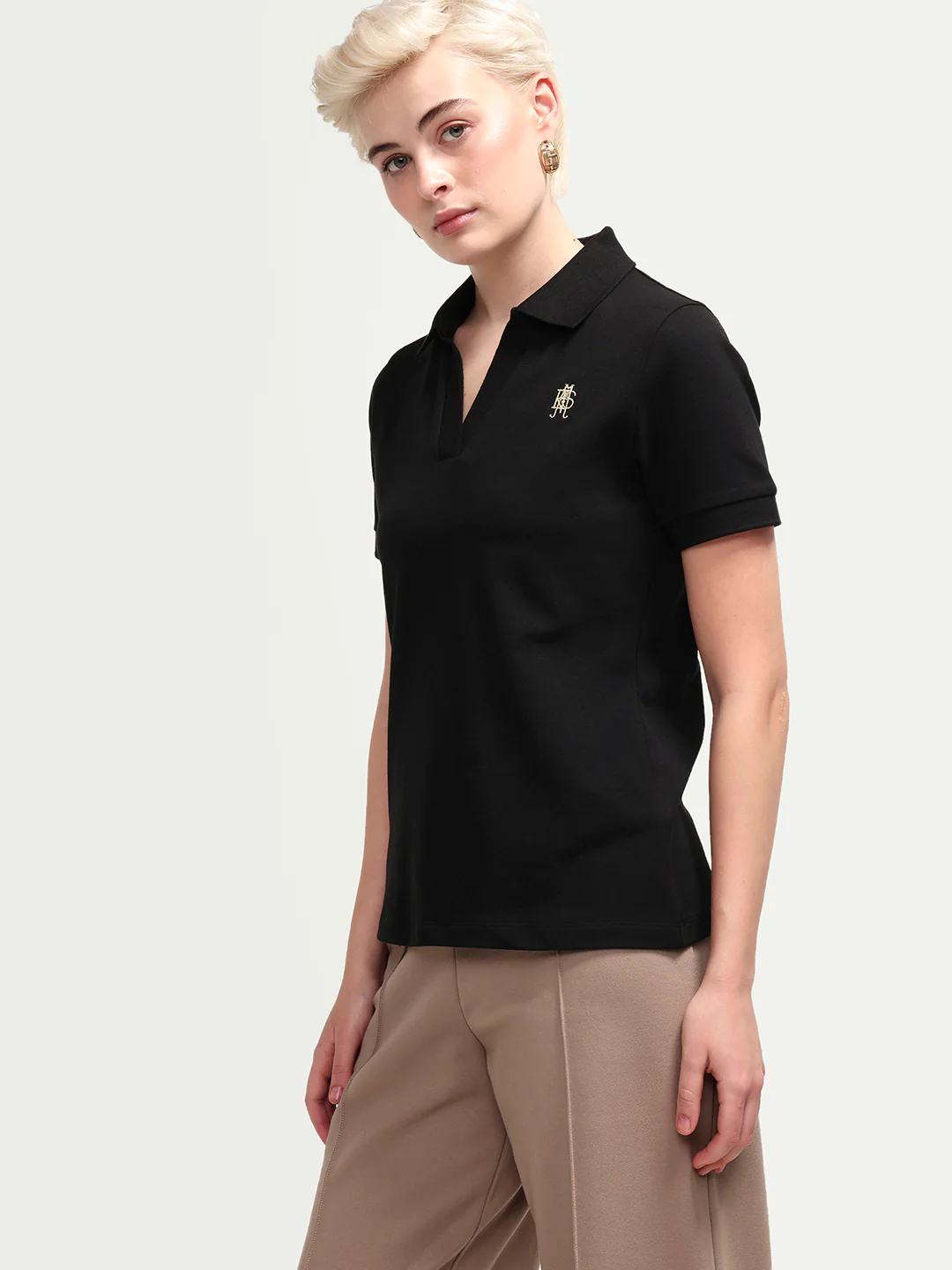 Rareism Women's Zavin Black Cotton Blend Half Sleeve Regular Fit Plain Polo - Image 6