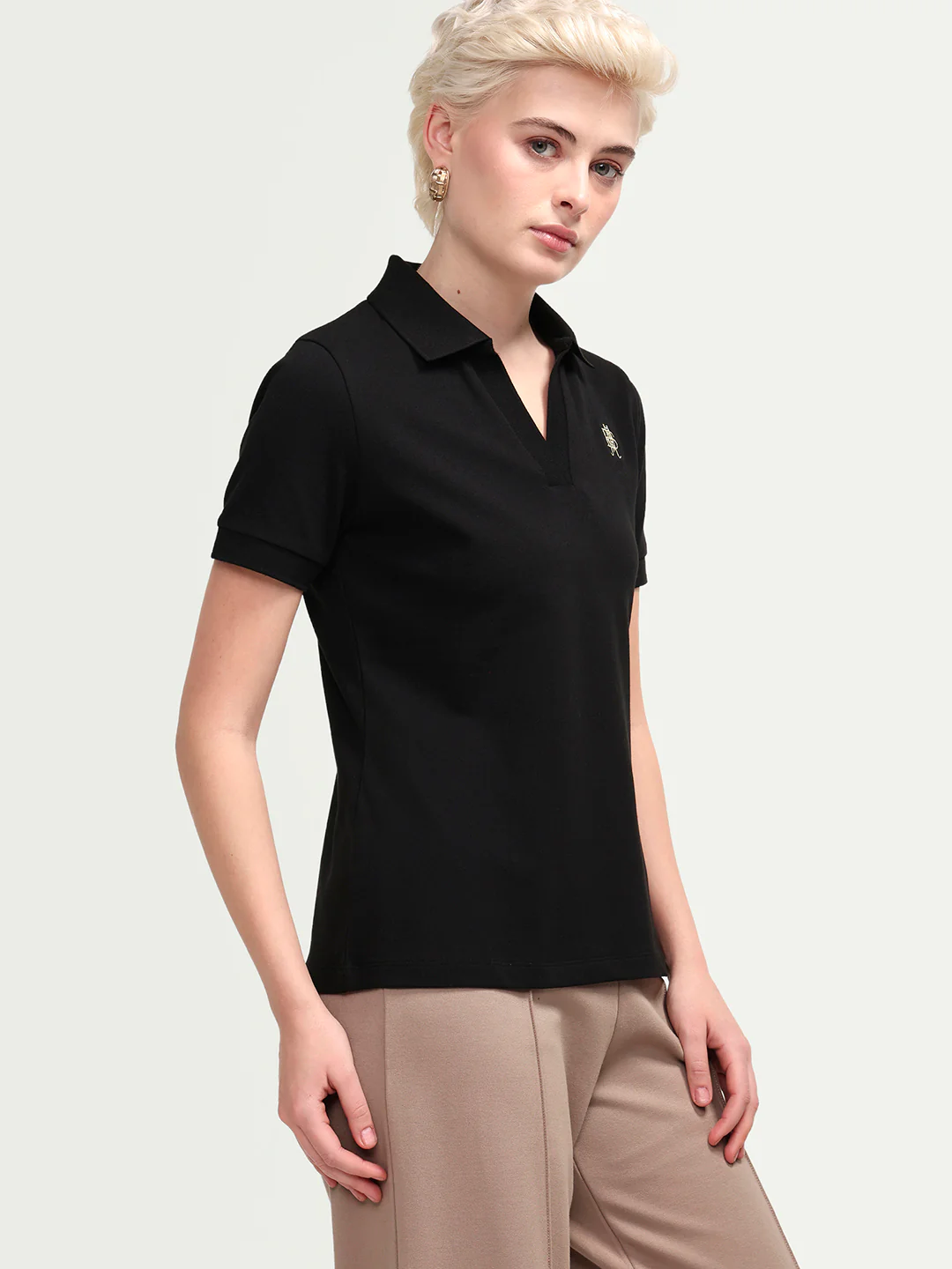 Rareism Women's Zavin Black Cotton Blend Half Sleeve Regular Fit Plain Polo - Image 7