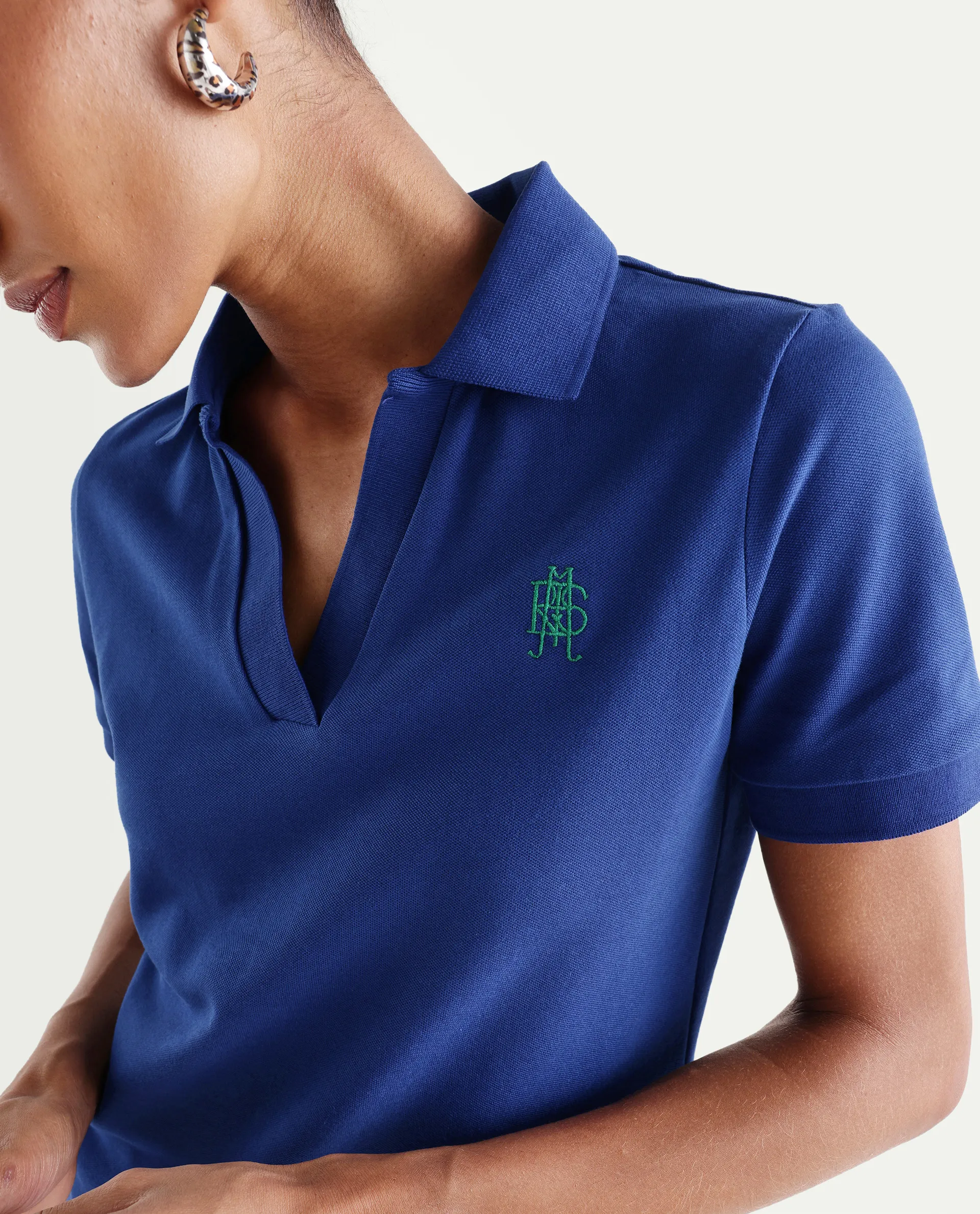 Rareism Women's Zavin Dark Blue Cotton Blend Half Sleeve Regular Fit Plain Polo - Image 4
