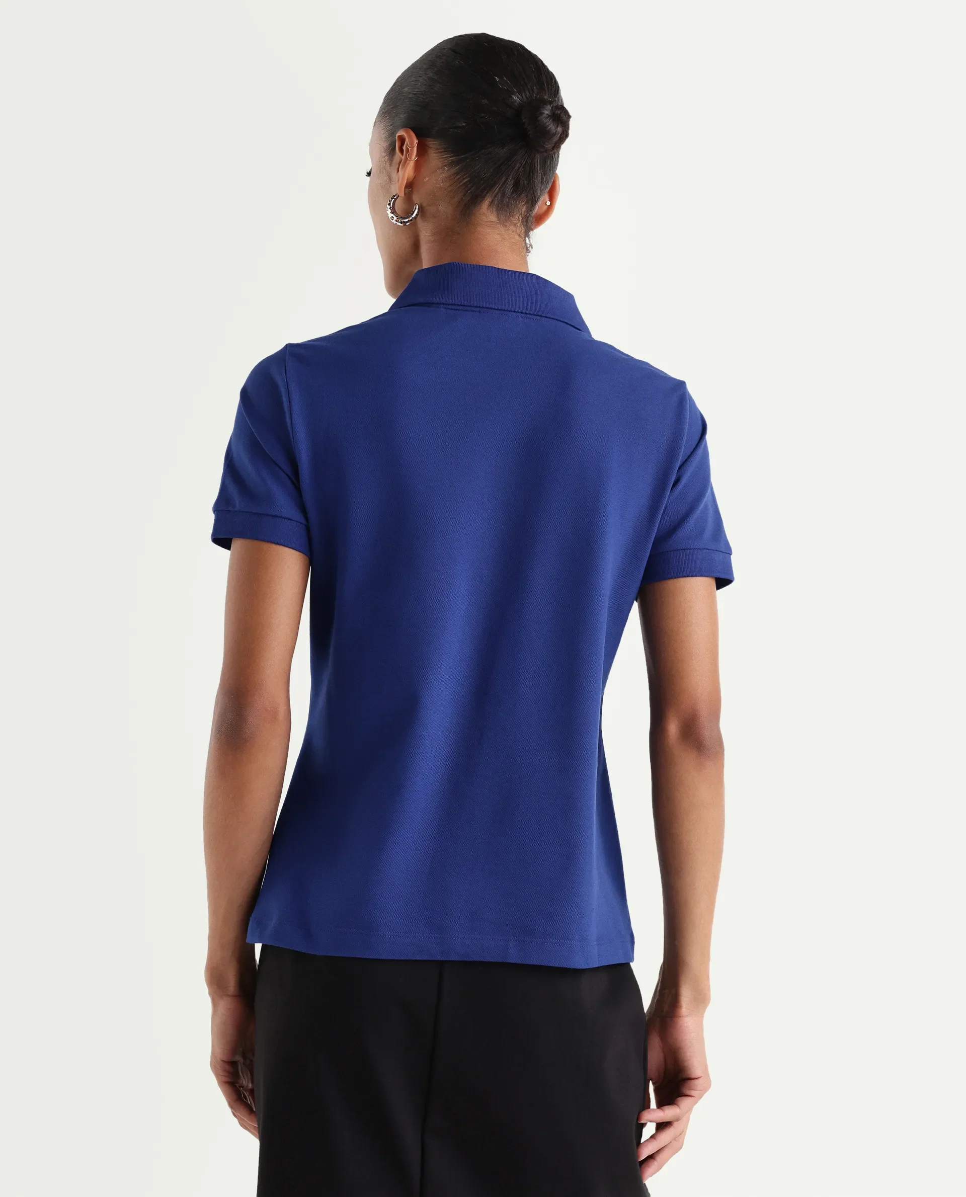 Rareism Women's Zavin Dark Blue Cotton Blend Half Sleeve Regular Fit Plain Polo - Image 7