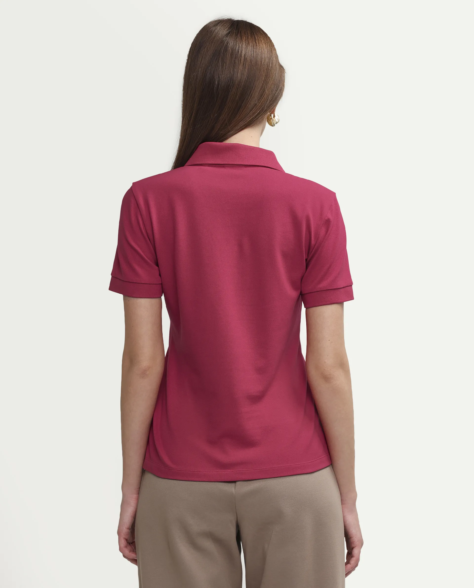 Rareism Women's Zavin Dark Pink Cotton Blend Polo Neck Plain Regular Fit Polo - Image 7